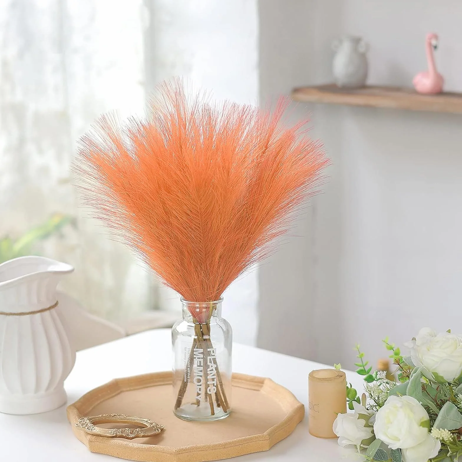 30 sztuk trawy pampasowej, pomarańczowa, 55 cm, sztuczna trawa pampasowa, dekoracja salonu, puszysta sztuczna trawa pampasowa, boho, do domu, kuchni, na wesele