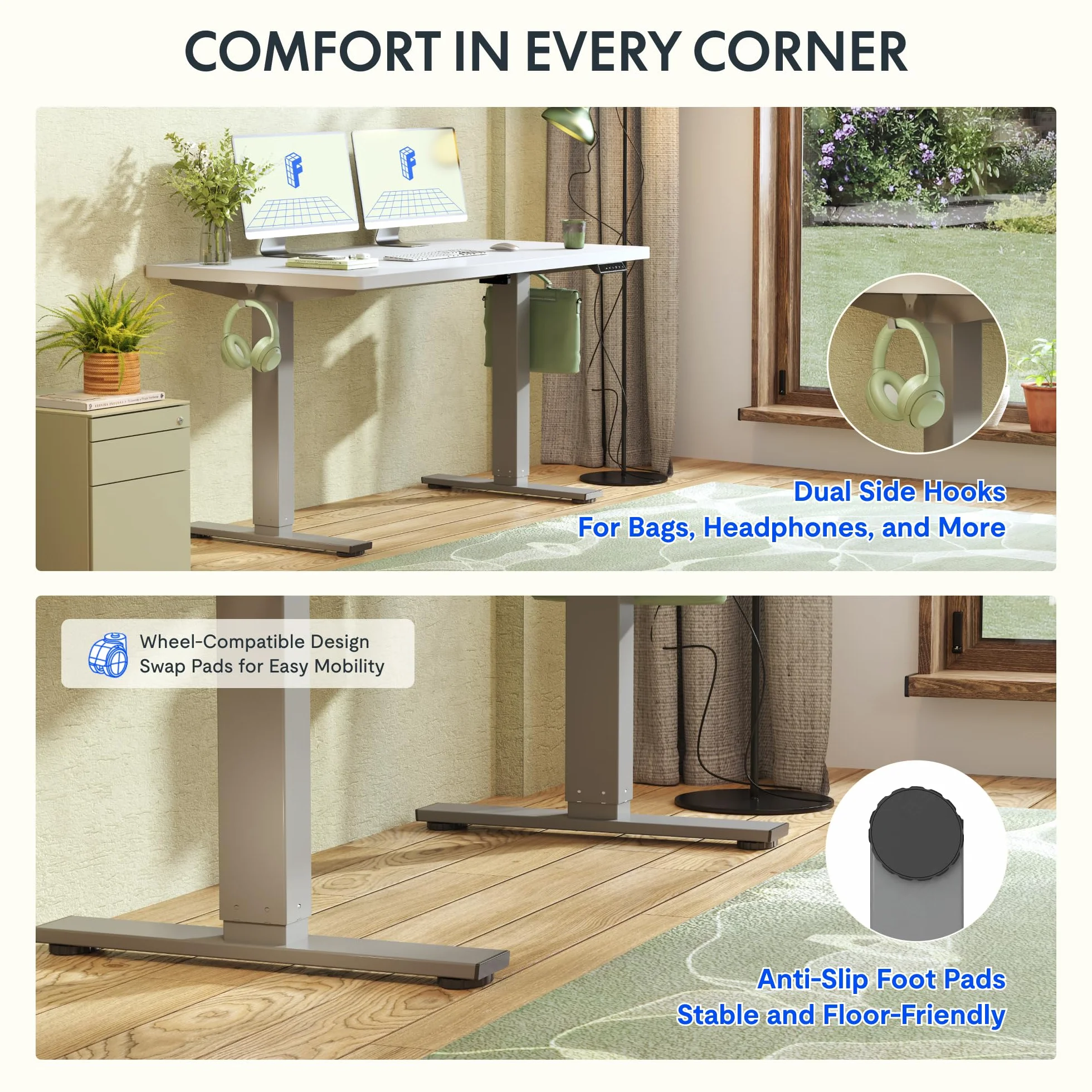FLEXISPOT EN1 Podstawowe Biurko z Regulacją Wysokości 160 x 80 cm – Jednoczęściowy Blat – Ergonomiczne Biurko do Pracy Siedząco-Stojącej z Łatwą Obsługą (Szary + Biały, 160 x 80 cm)