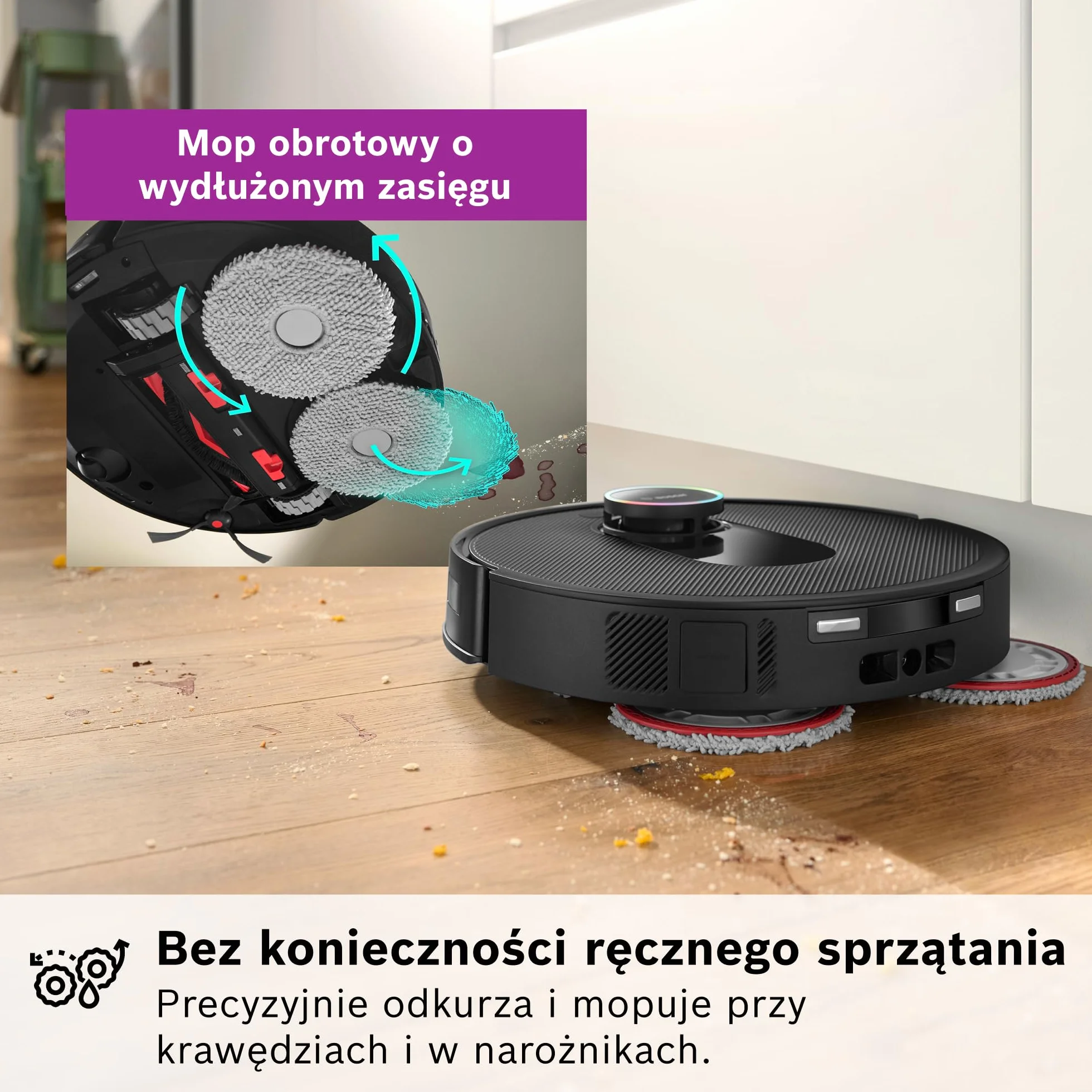 Bosch Spotless Max Cam Robot sprzątający, moc ssania 11000Pa, stacja czyszcząca, Smart Vision, Home Connect, czarny