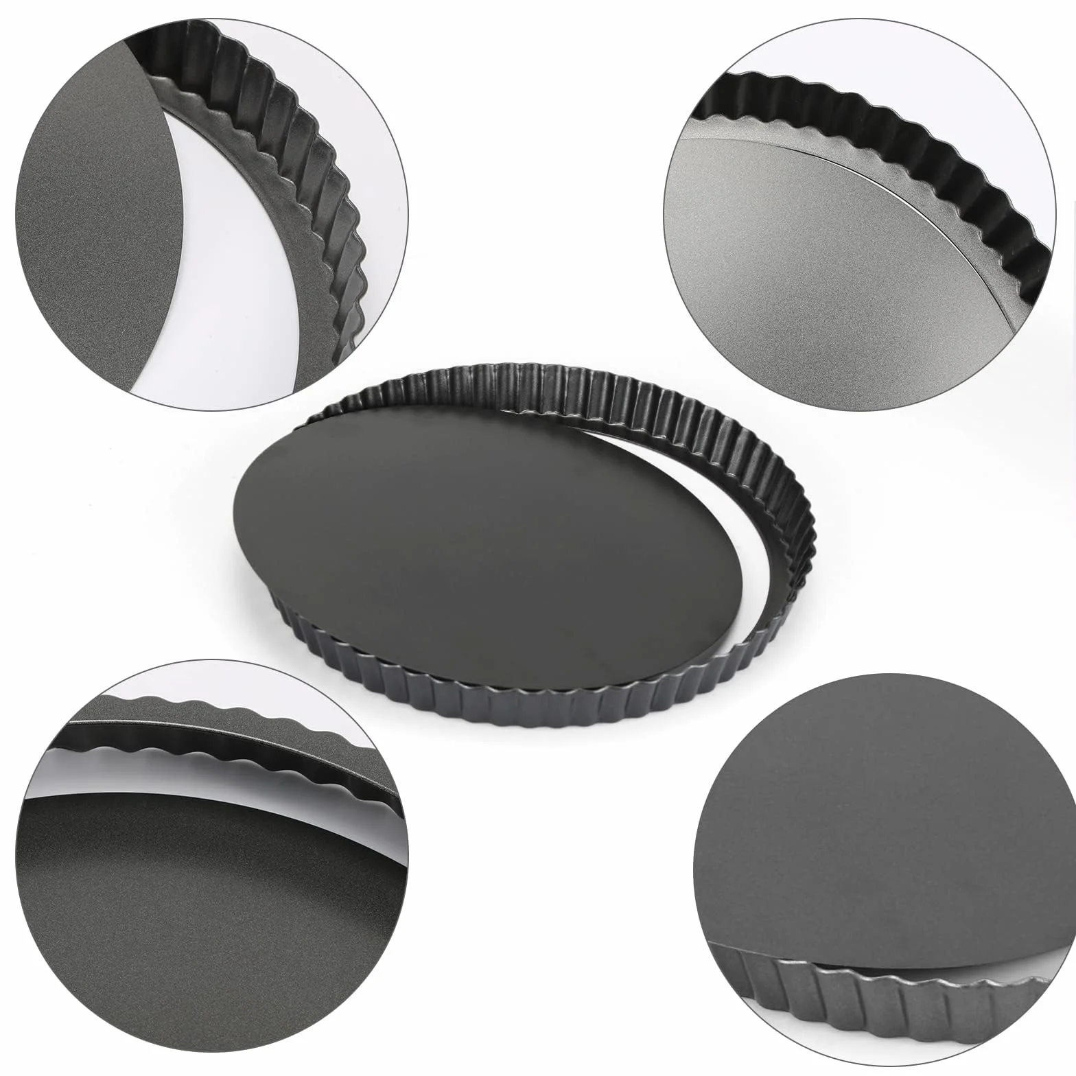 O-Kinee Nieprzywierająca patelnia Quiche, Quiche i Ciasta ze zdejmowaną podstawą, foremką do ciasta i rowkami (22 cm)