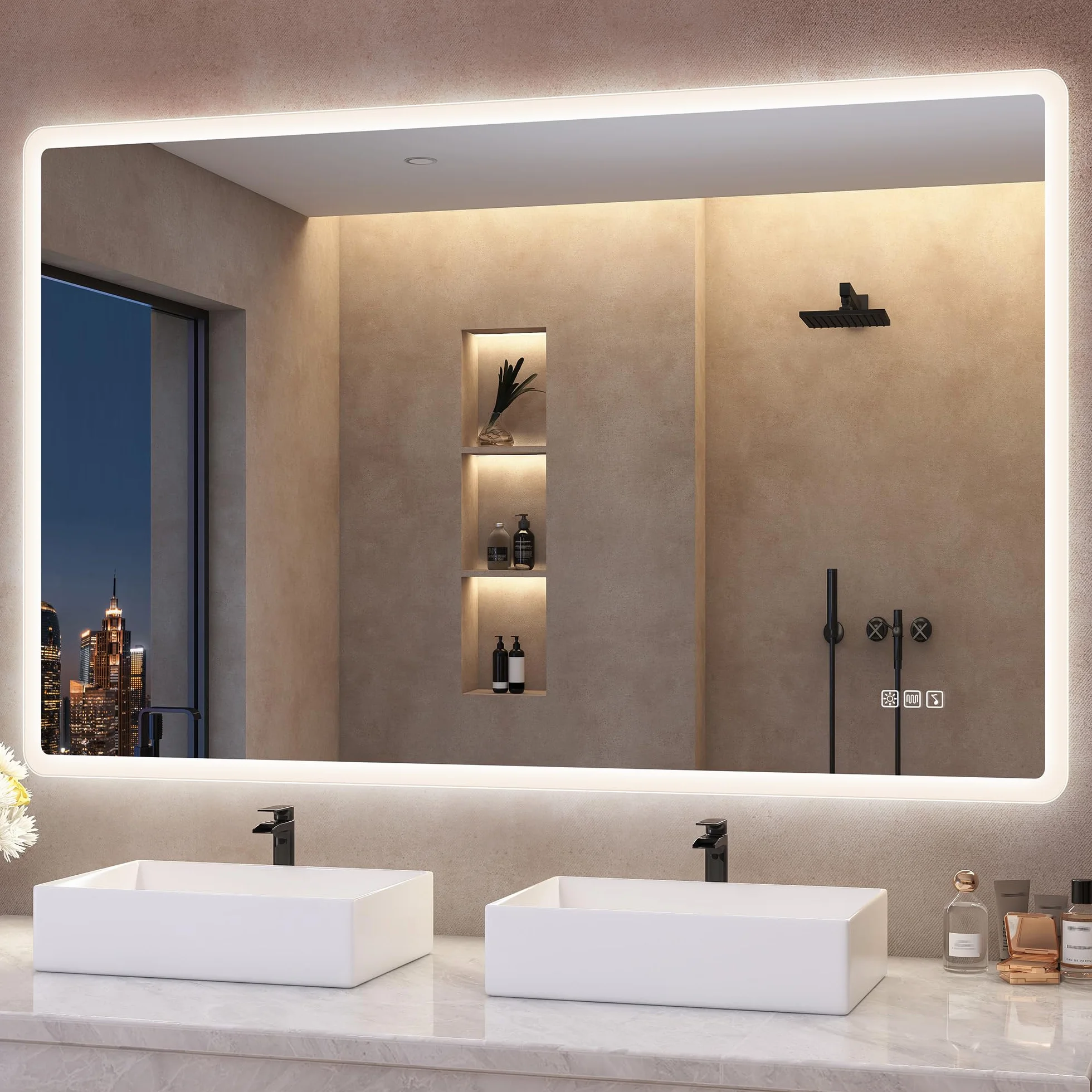 S'bagno Lustro łazienkowe z oświetleniem LED, 120 x 70 cm, z oświetleniem, Bluetooth, detekcja, 3 kolory, możliwość ściemniania, funkcja pamięci, szkło hartowane, wodoszczelność IP44, poziome/pionowe