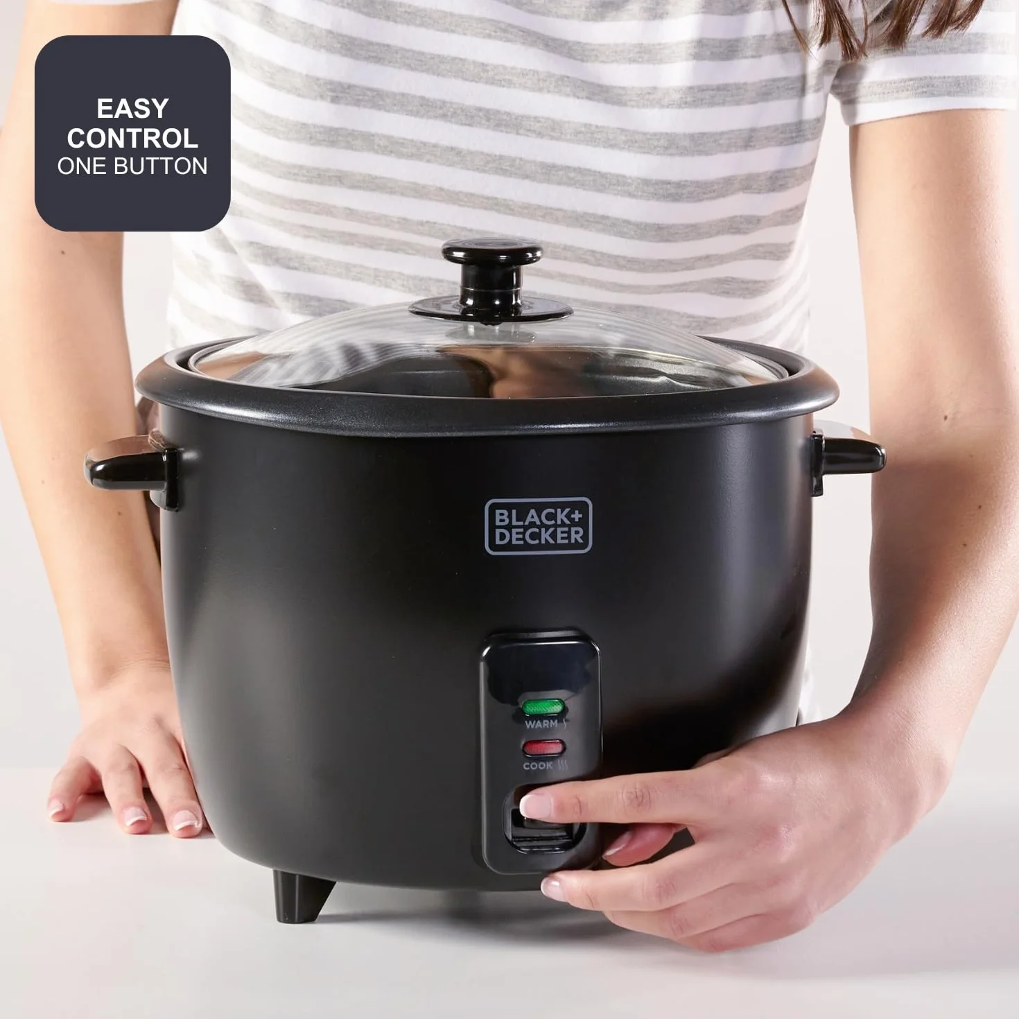 BLACK+DECKER Szybkowar do ryżu | BXRC1800E | 700 W | pojemność 1,8 litra | powłoka nieprzywierająca | funkcja gotowania i utrzymywania ciepła | akcesoria do gotowania na parze | biały