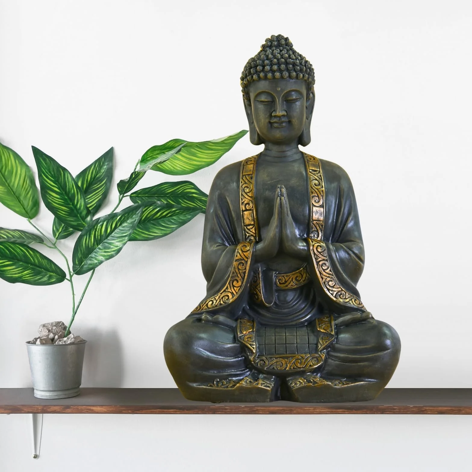 Zen'Light - duży posąg Zen Buddy o wymiarach 40 cm - doskonałe wykończenie, farba z efektem patyny, żywica - piękny przedmiot dekoracyjny i Feng Shui do domu
