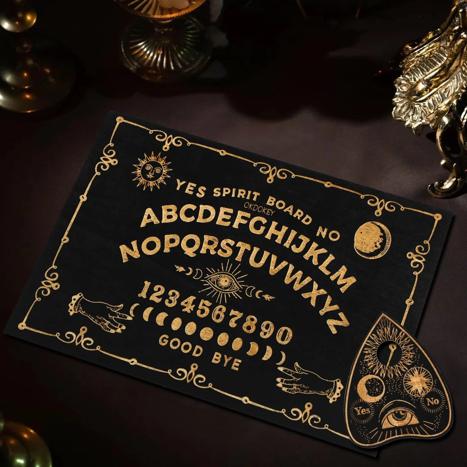 Drewniana czarna tablica Ouija 30 x 18 cm klasyczne tablice dyskusyjne z planszetką, metafizyczna tablica duchowa wiccan prezenty
