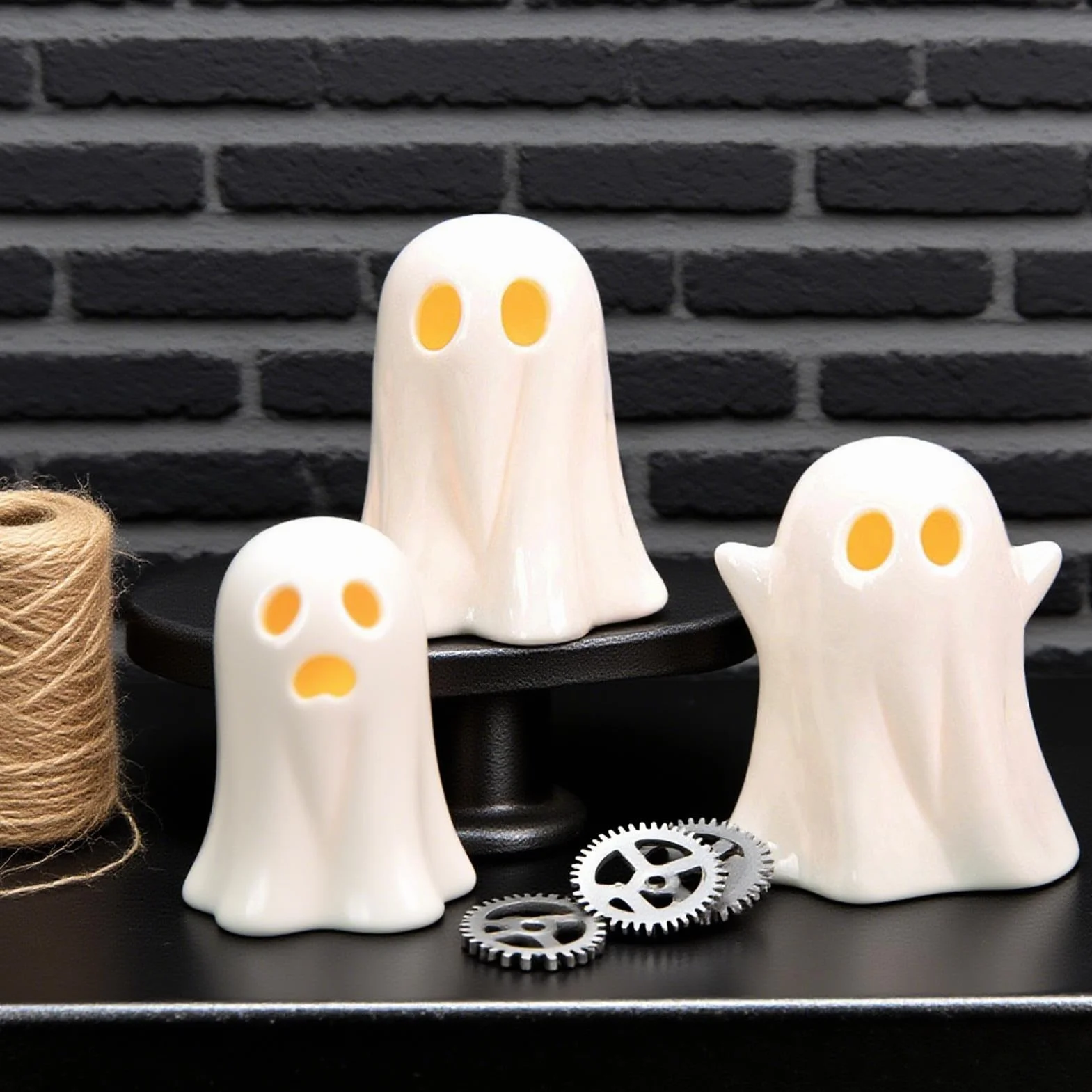 Ghost Figurine, Halloween Sculpture Ghost LED Lighting, 3 Pieces Cute Miniature Collectible Ornaments, for Haunted House Mantel Shelf Windowsill Fireplace 3.54x4.13 inches