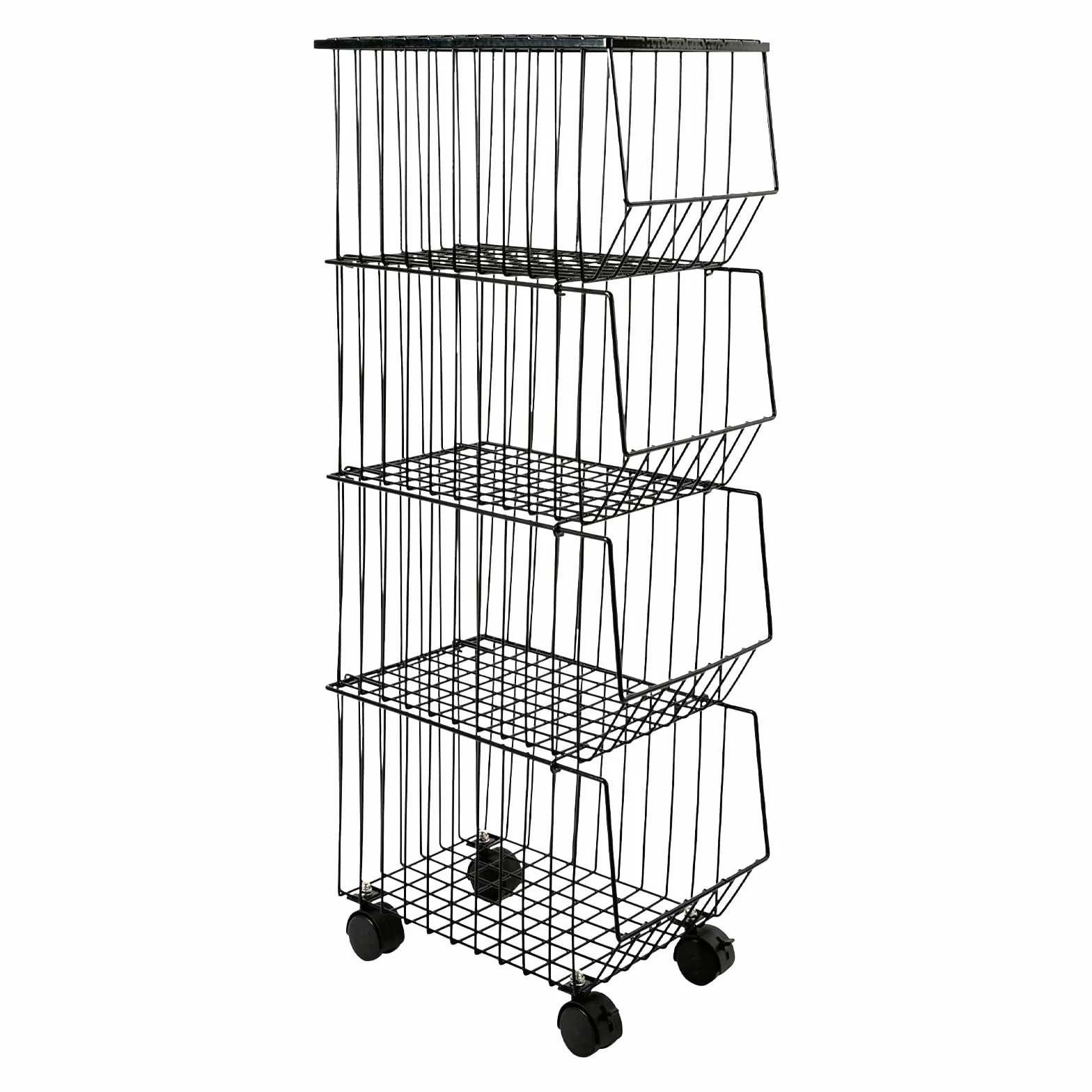 Kosz na owoce, etażerka na kółkach, 4 poziomy, mobilny kosz na owoce, metalowy stojak na owoce, warzywa, przechowywanie warzyw, do kuchni, spiżarni, łazienki