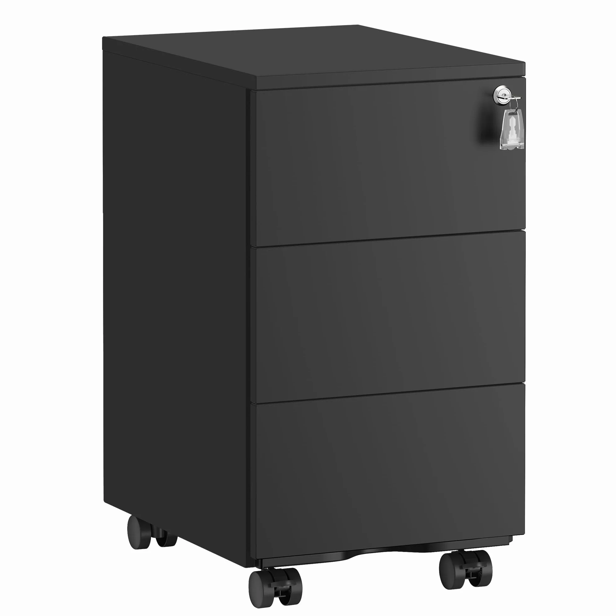 SONGMICS Szafka z szufladami, Mobilna szafka na dokumenty, Szafka metalowa, Stół pod drukarkę, Zamykana, 3 szuflady, Wstępnie zmontowana, Biuro, Biuro domowe, 40 x 30 x 54 cm, Matowa czerń OFC079B01