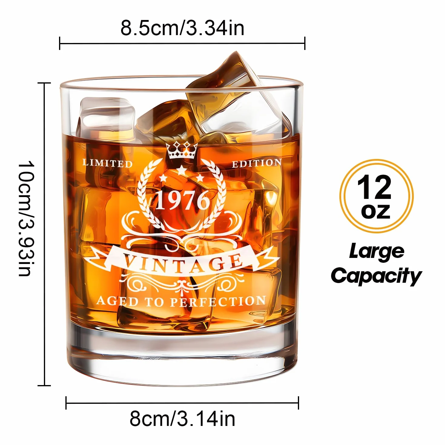 LIGHTEN LIFE Prezenty na 50. urodziny dla mężczyzn 340 ml, szklanka do whisky z 1976 roku w cennym drewnianym pudełku, szklanka burbonowa na 50. urodziny dla taty w wieku 50 lat, męża, przyjaciela