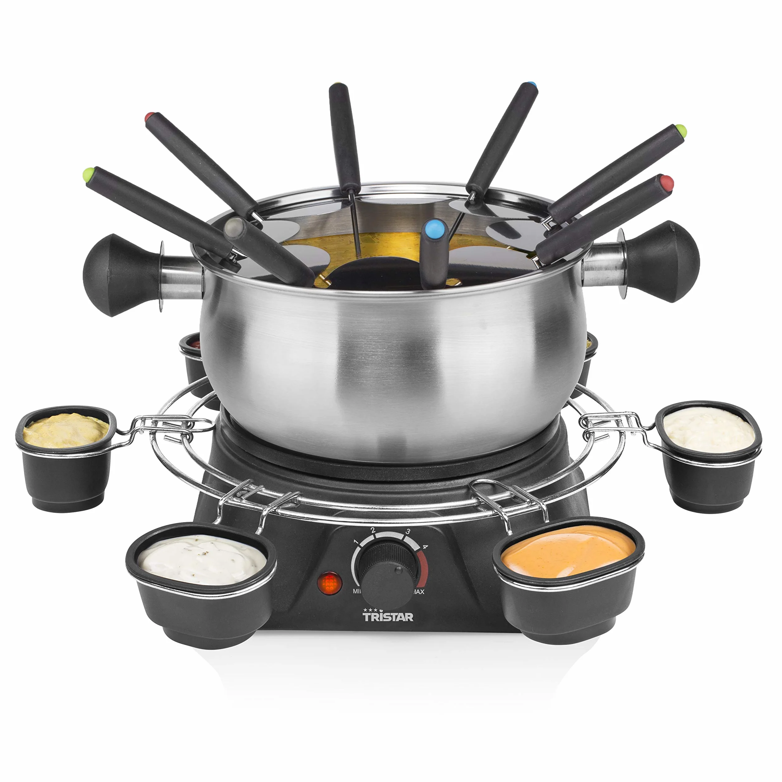 Tristar zestaw do fondue dla maksymalnie 8 osób, pojemność 1,3 l, widelce ze stali nierdzewnej i pierścień do sosów, 1400 W, FO-1109
