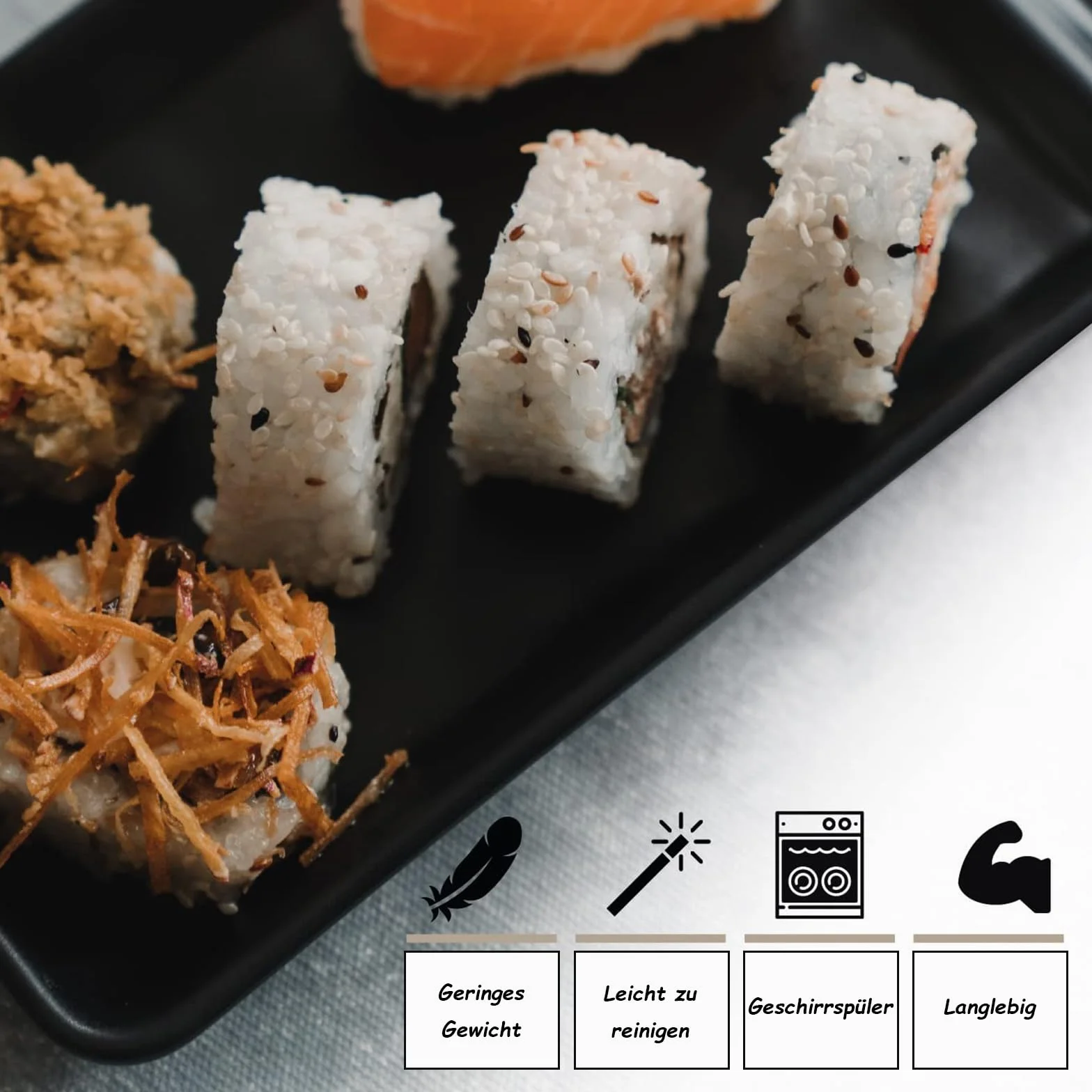 Talerz do sushi z miseczkami do dipów, naczynia do sushi z pałeczkami, japońskie talerze do sushi, zestaw azjatyckich naczyń, z 2 parami pałeczek, 2 półkami, 2 talerze, 2 talerze, czarny