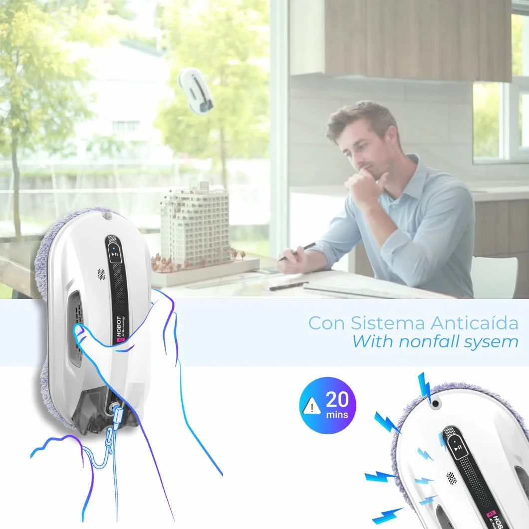 SMARTBOT Robot do czyszczenia szyb, niskie zużycie prądu (80W) - elektryczna myjka do szyb 3 lata 12 ściereczek z mikrofibry - system nawigacji i zapobiegania wypadaniu HOBOT-R3 Robot do