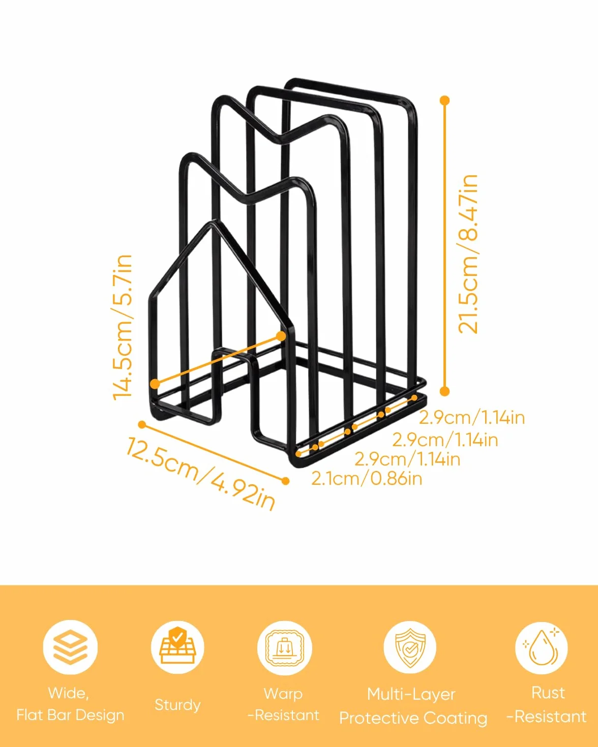 LINFIDIT Schneidebrett-Rack,Schneidebrett-Organiser Ständer Halter Topfpfannendeckel-Halter für Küchenarbeitsplatte Schwarz