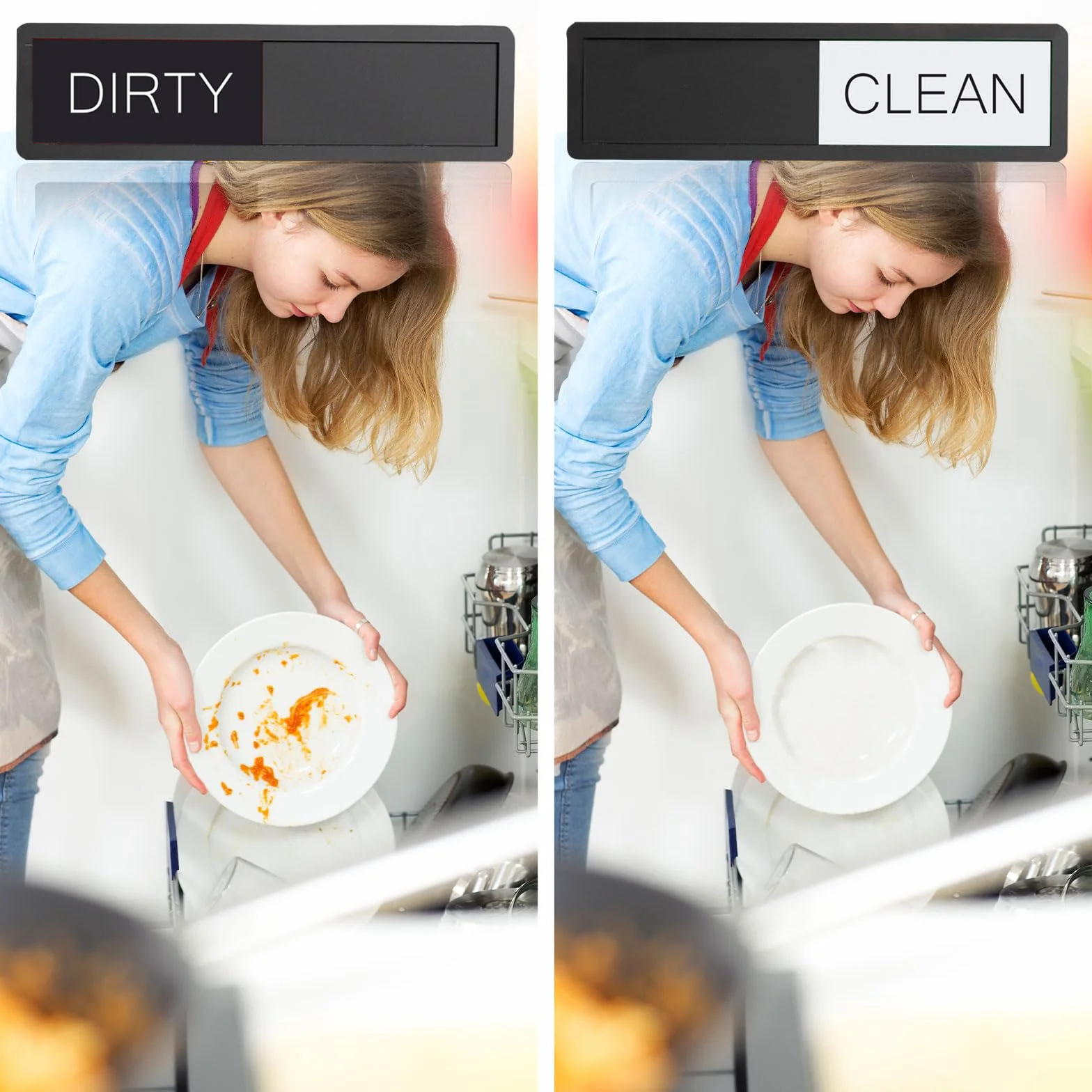 GlamRays Dirty Clean magnes do zmywarki, znak do zmywarki, czysty brudny znak magnes do zmywarki (czarno-biały)