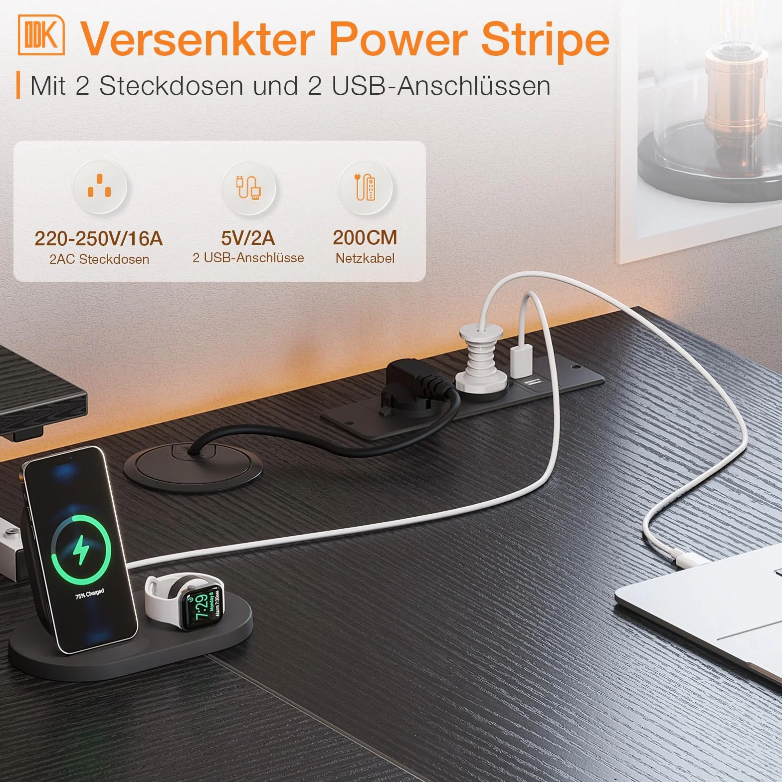 ODK Biurko narożne w kształcie litery L z 4 szufladami, dwustronne, z 2 przyłączami do ładowania USB i 2 gniazdami, z półką na monitor do domowego biura, 140 x 80 x 84,7 cm, białe