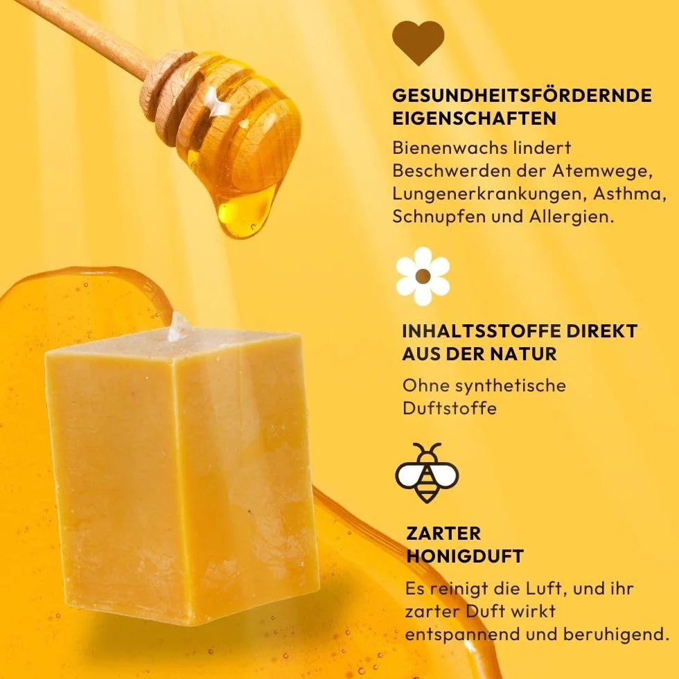 BeesWax World świece z wosku pszczelego – ręcznie wykonane prostopadłościanki i kostki w 4 rozmiarach – 100% czysty wosk pszczeli – bezdymne i trwałe – pomysł na prezent (Prostopadłościan Średni)
