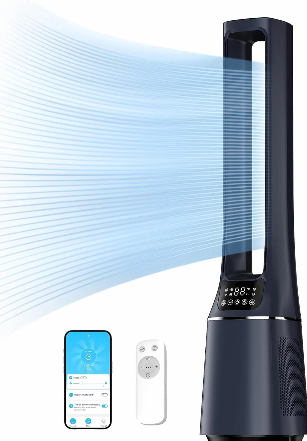 Midea MFP-120i (BL) wentylator kolumnowy 2 w 1, cichy, 38 dB, oczyszczacz powietrza, H13, True HEPA na wyświetlaczu LED 47,6 ㎡, pilot zdalnego sterowania, oscylacja, timer 12 h, kompatybilny z