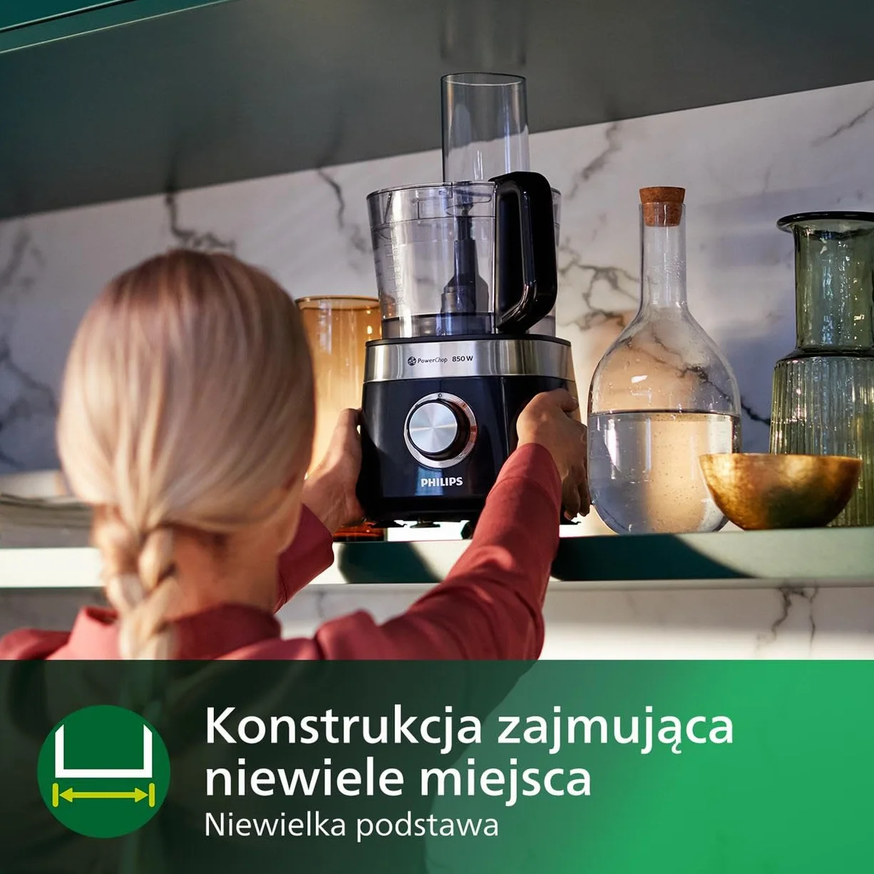 Philips Kompaktowy robot kuchenny oraz blender - 850 W, 31 funkcji, Pojemnik 2,1 l, Technologia PowerChop, Ostrze ze stali szlachetnej (HR7530/10)