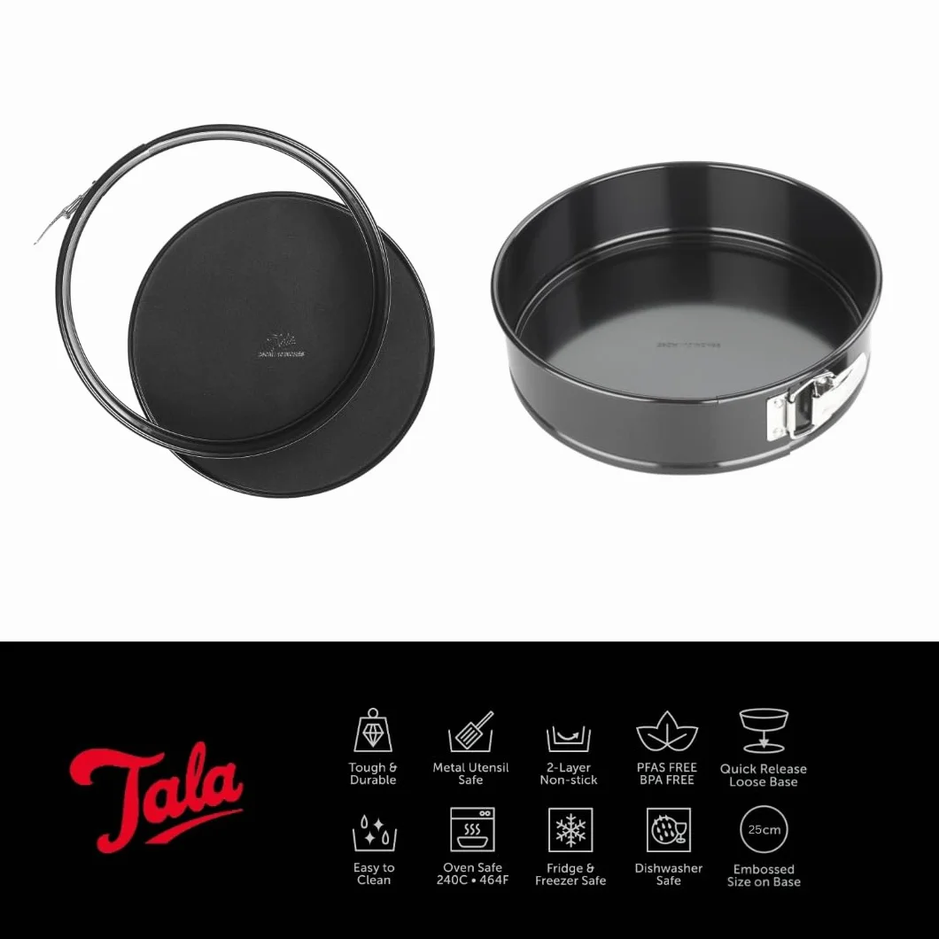 Tala Performance tortownica do ciasta, 25 cm, okrągła, stal węglowa o profesjonalnej grubości z powłoką zapobiegającą przywieraniu Eclipse, luźne dno, łatwa do odklejania, idealna do ciast i ciast