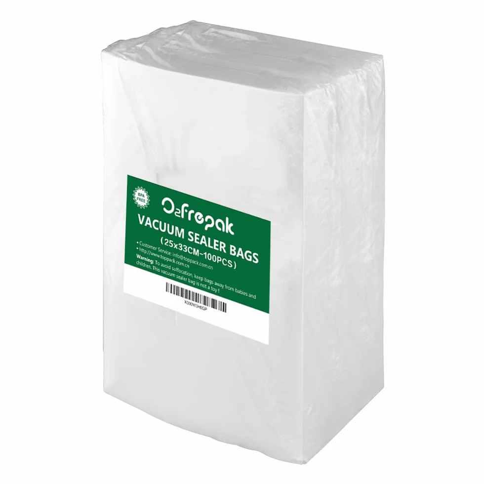 O2frepak 25X33cm(100Pakiet) Worki próżniowe do pakowania żywności w rolkach do gotowania metodą sous vide,klasy komercyjnej,bez BPA,z zabezpieczeniem przed przebiciem