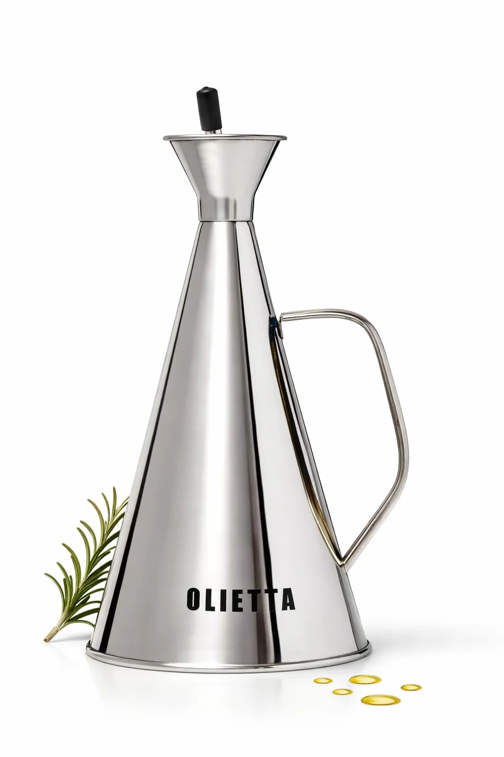 Olietta Stalowy dozownik oliwy i octu, 500 ml (0,5 l), bez kapania i szczelny – idealny do nalewania i skrapiania, łatwy w czyszczeniu