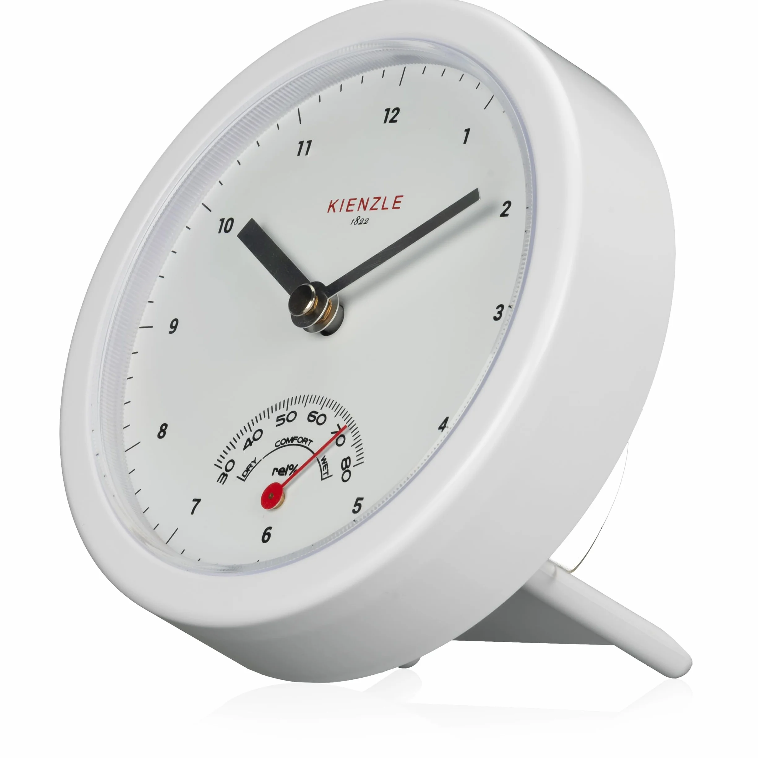 Kienzle Zegar łazienkowy 14 cm z mechanizmem kwarcowym, higrometrem i wskaźnikiem komfortu, ochrona przed rozbryzgami wody, montaż ścienny lub podstawa