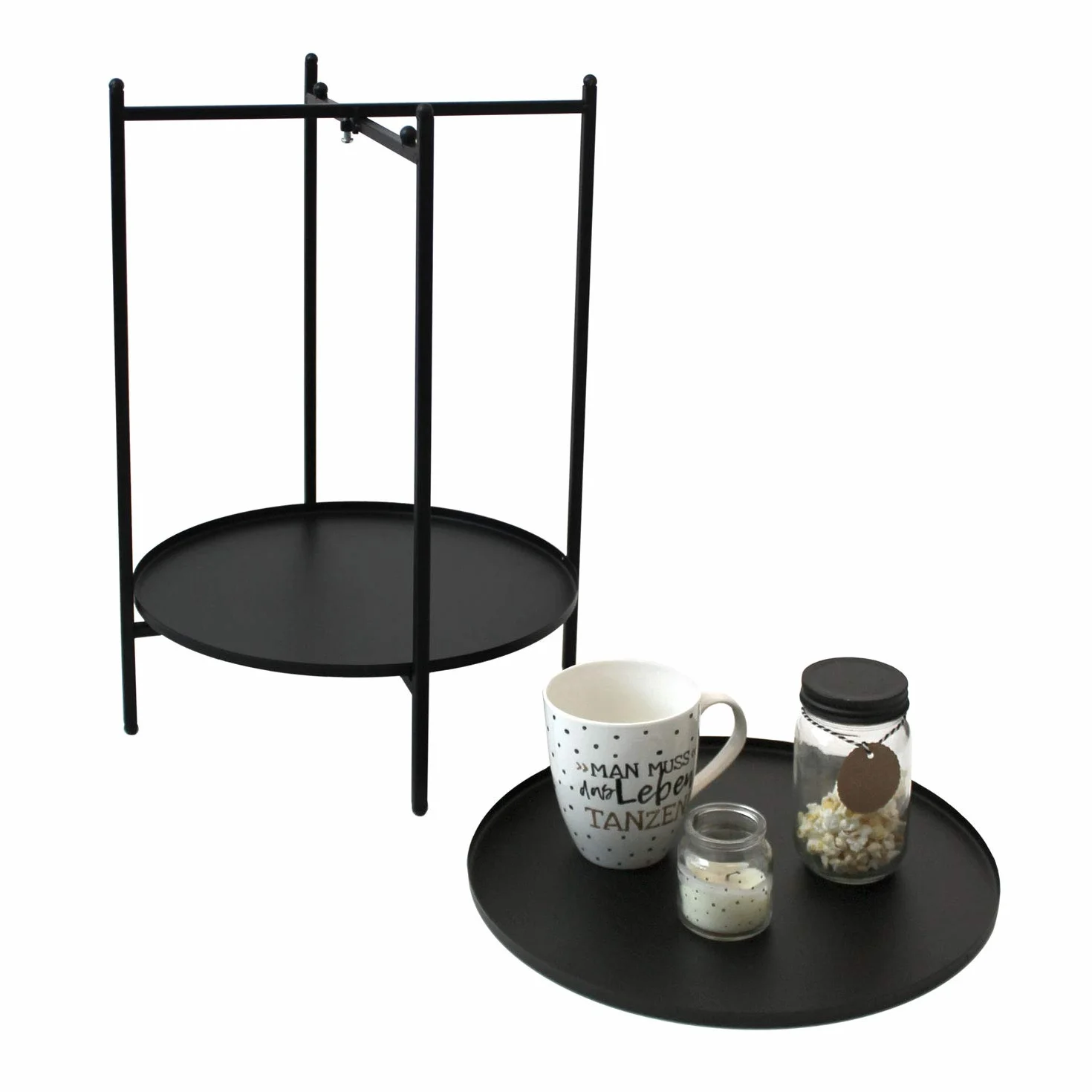 Stolik pomocniczy okrągły 35 cm wys. 50 cm metal czarny stolik kawowy stolik do salonu stolik kawowy