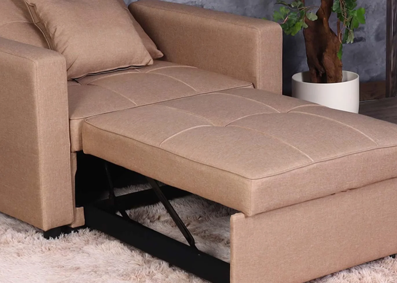 Mendler Fotel do spania HWC-L90, składany fotel z funkcją spania, łóżko dla gości, fotel relaksacyjny, powierzchnia do leżenia 197 x 103 cm, materiał/tkanina - taupe