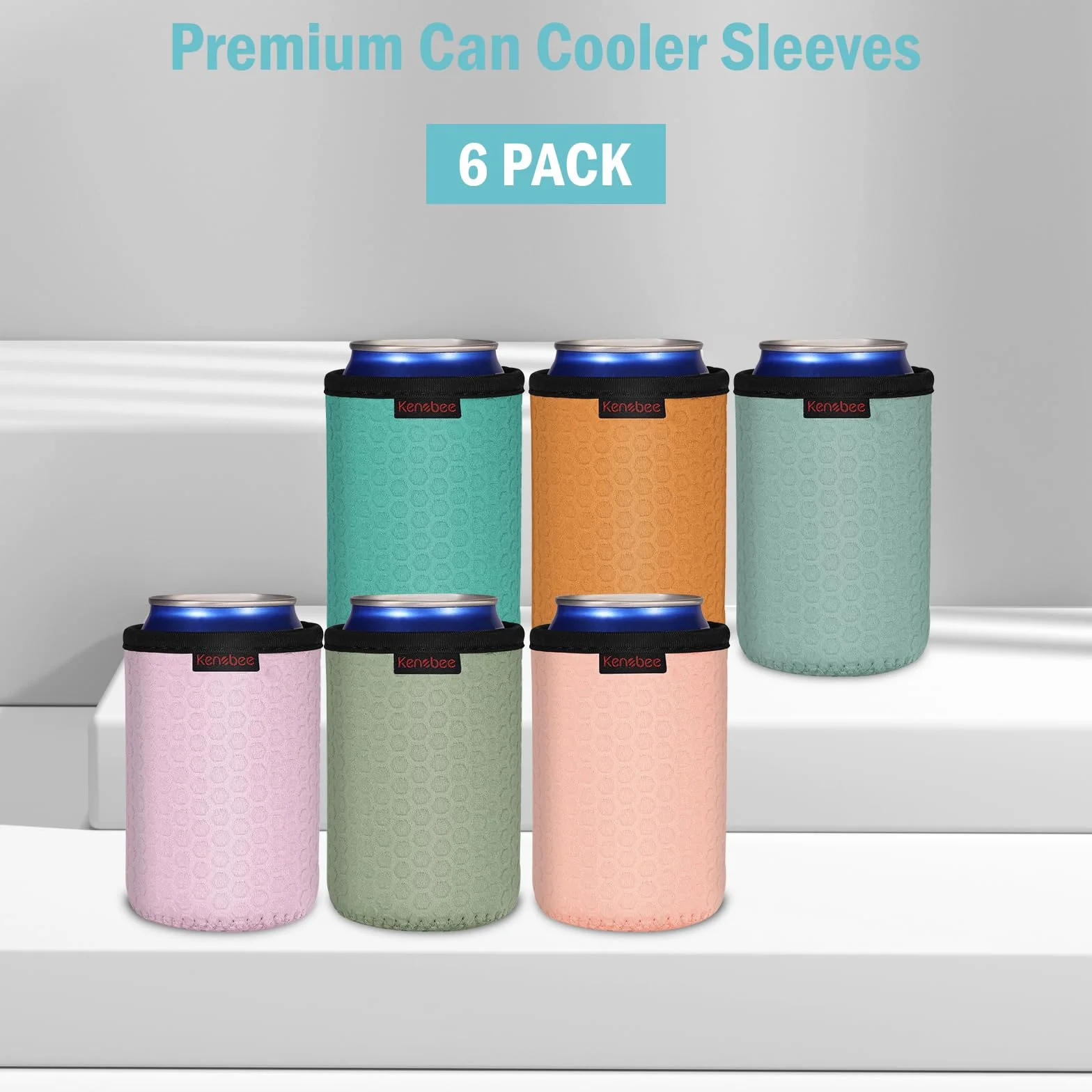 6x 12oz pojemniki chłodzące do puszek, izolowane, wielokrotnego użytku, antypoślizgowe, neoprenowe, uchwyty na napoje, etui na puszki piwa (355 ml, 6 kolorów), miętowa zieleń/szaro-zielona