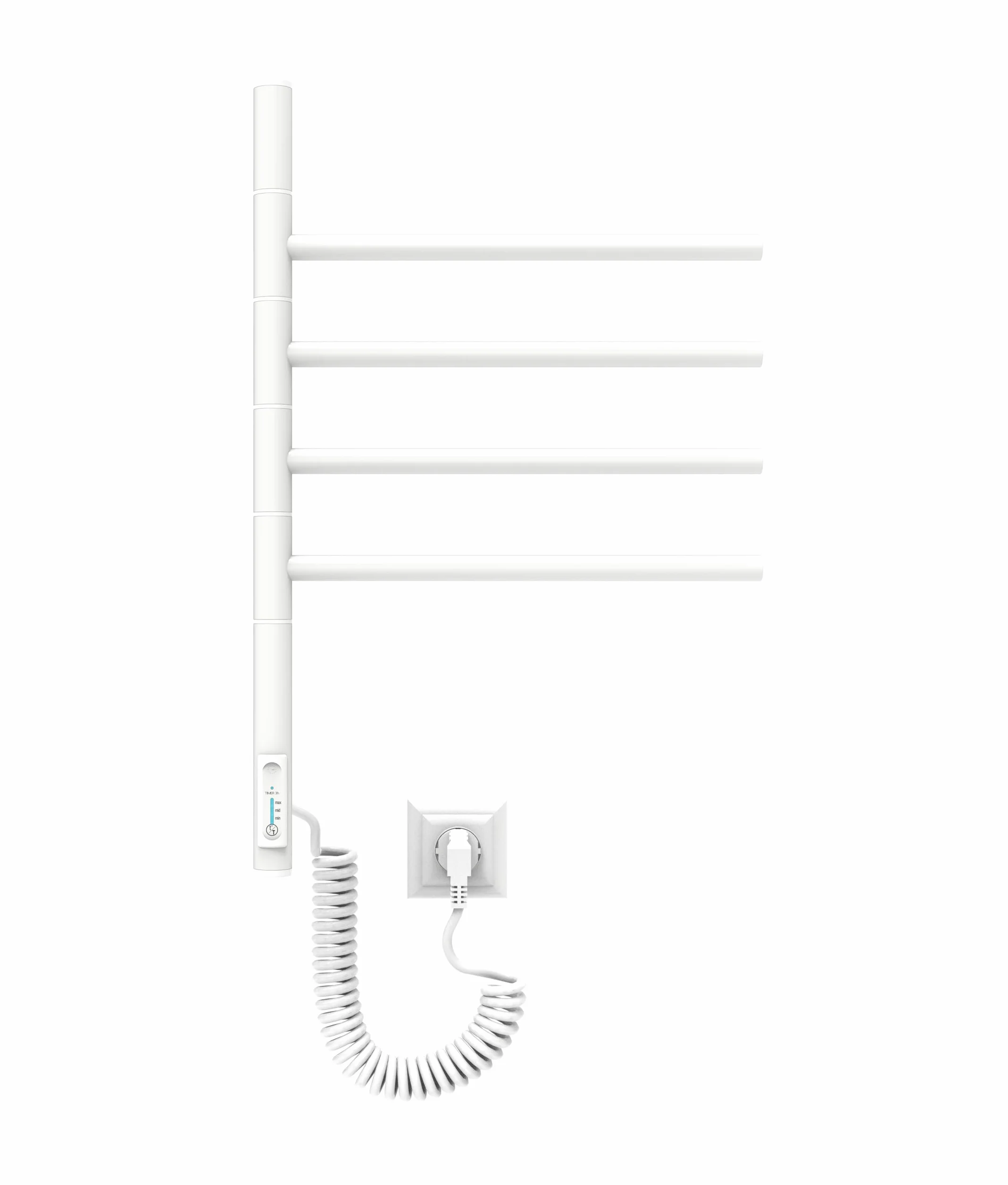 ELNA® Grzejnik łazienkowy elektryczny biały połysk RAL 9003 62x40 cm, 57W – Suszarka na ręczniki ze stali nierdzewnej 304 z timerem i termostatem, IP44 – 4 ramion obrotowych 180°, montaż na ścianie