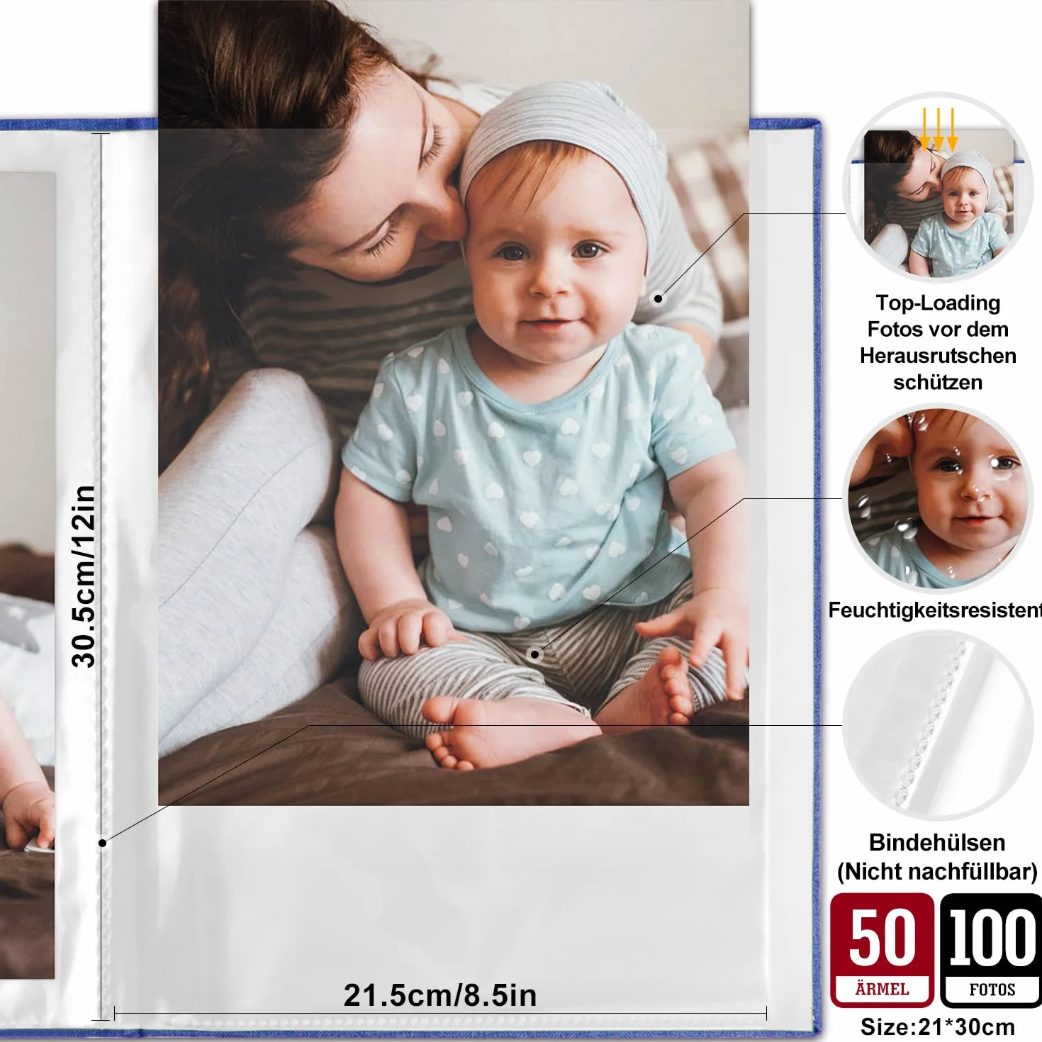 Benjia Album fotograficzny w formacie A4, pionowy album na zdjęcia z 100 stronami, lniana okładka, album na zdjęcia do wkładania zdjęć A4, 100 zdjęć, czarny