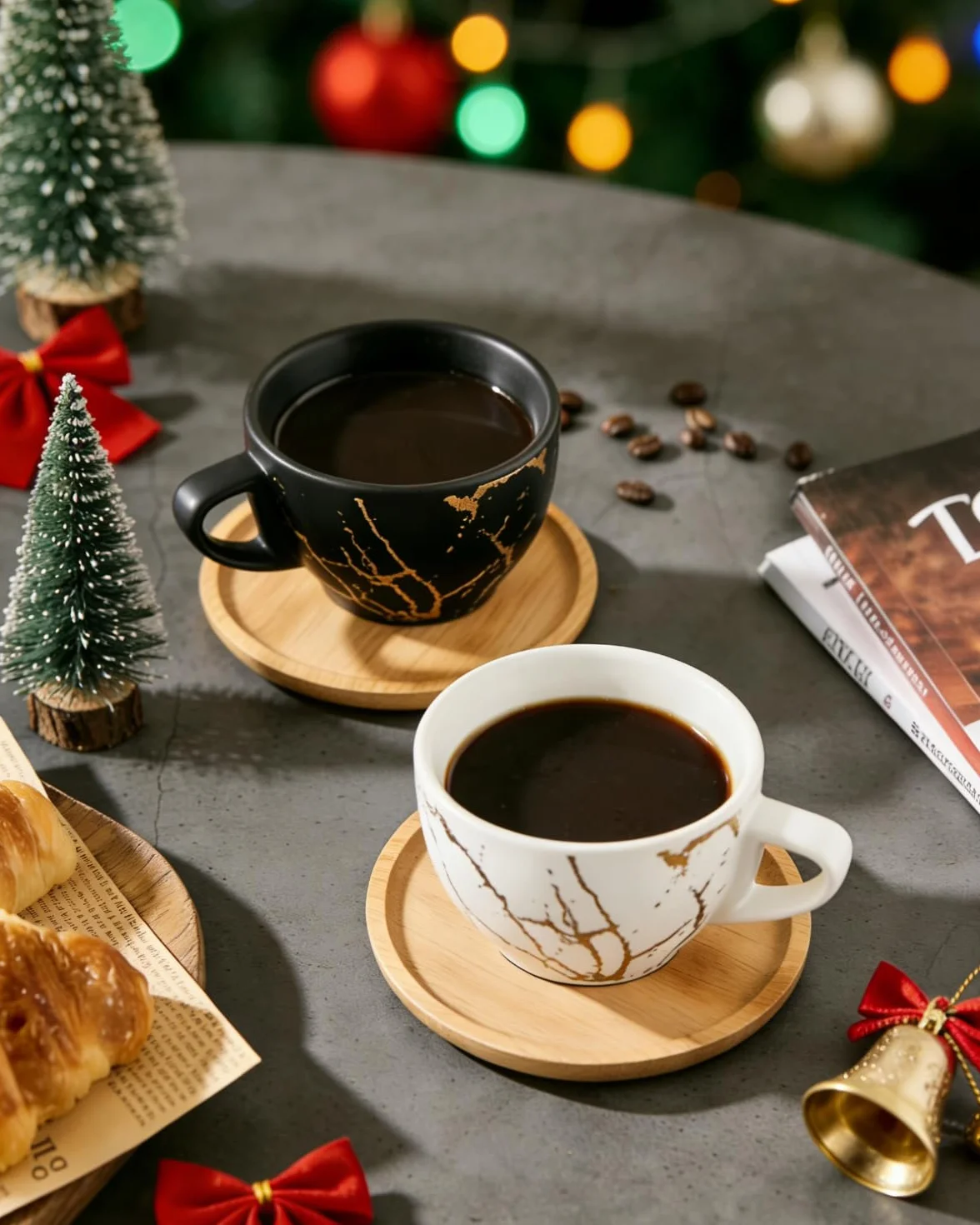Home Decor Ceramiczne kubki do cappuccino, zestaw 4 sztuk, 220 ml, możliwość układania w stos, z metalowym stojakiem, dla miłośników kawy, cappuccino, latte, Americano i herbaty, kolor czarno-białe