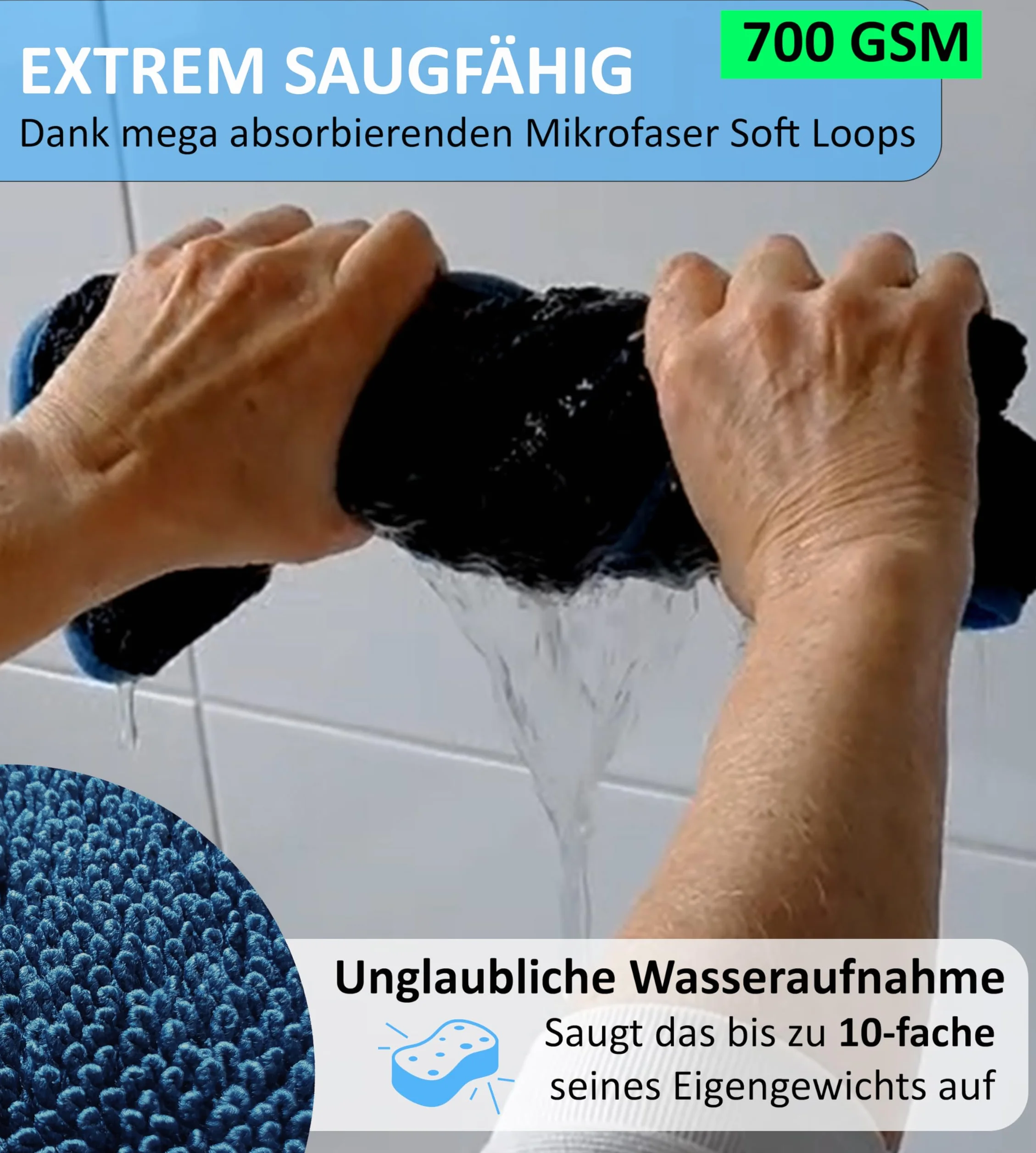 BLUMBACH® Ultra Wipes zestaw 3 ściereczek 700 GSM 40 x 40 cm, bardzo chłonna ściereczka do kabiny prysznicowej, w zestawie 2 haczyki samoprzylepne, ściereczki do czyszczenia, Fastdry, niemiecka marka