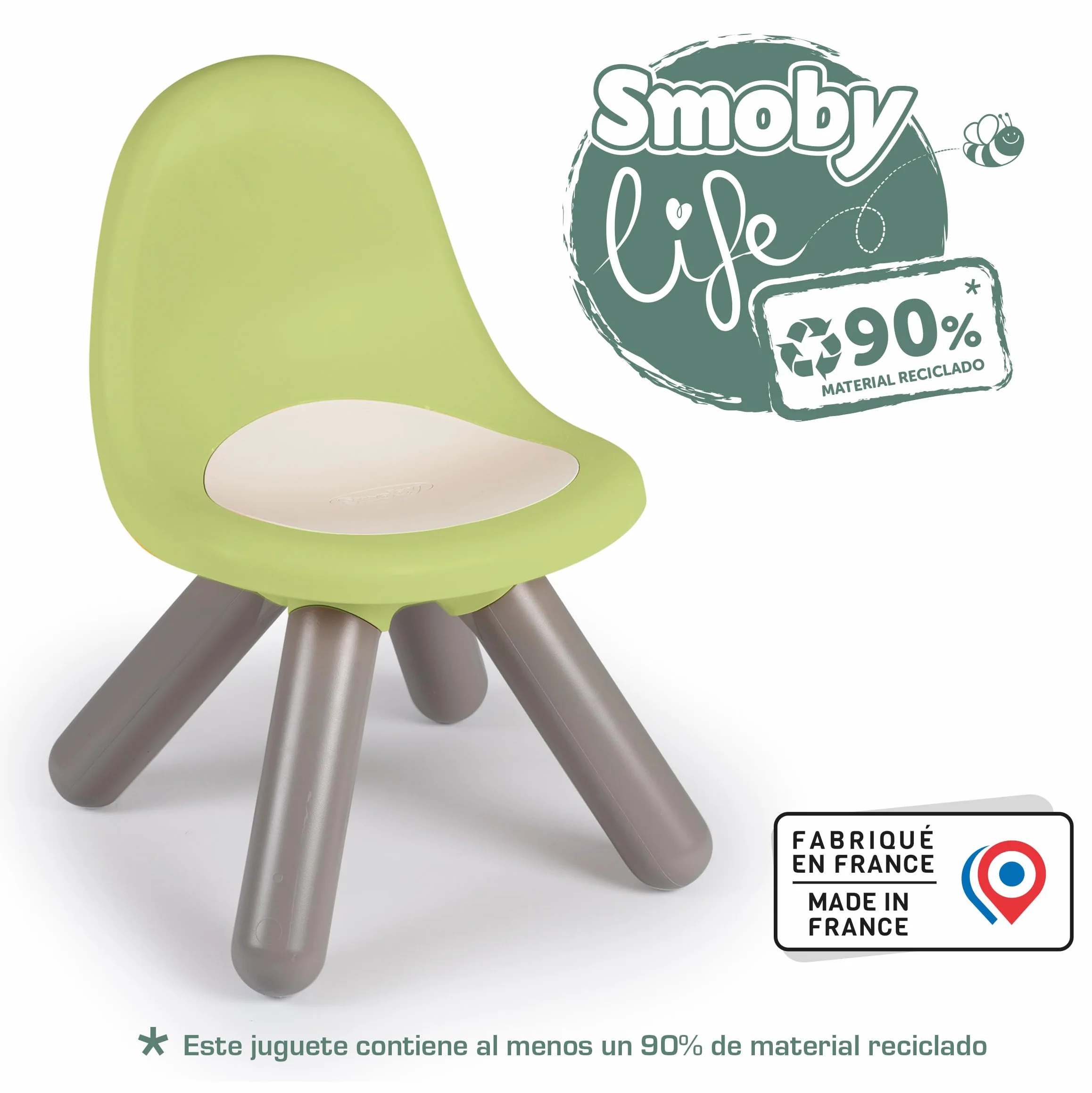 Smoby Life - Krzesło dziecięce w kolorze zielonym - Do użytku wewnątrz i na zewnątrz - Powłoka anty-UV - Materiał z recyklingu - Od 18 miesięcy - Wyprodukowano we Francji