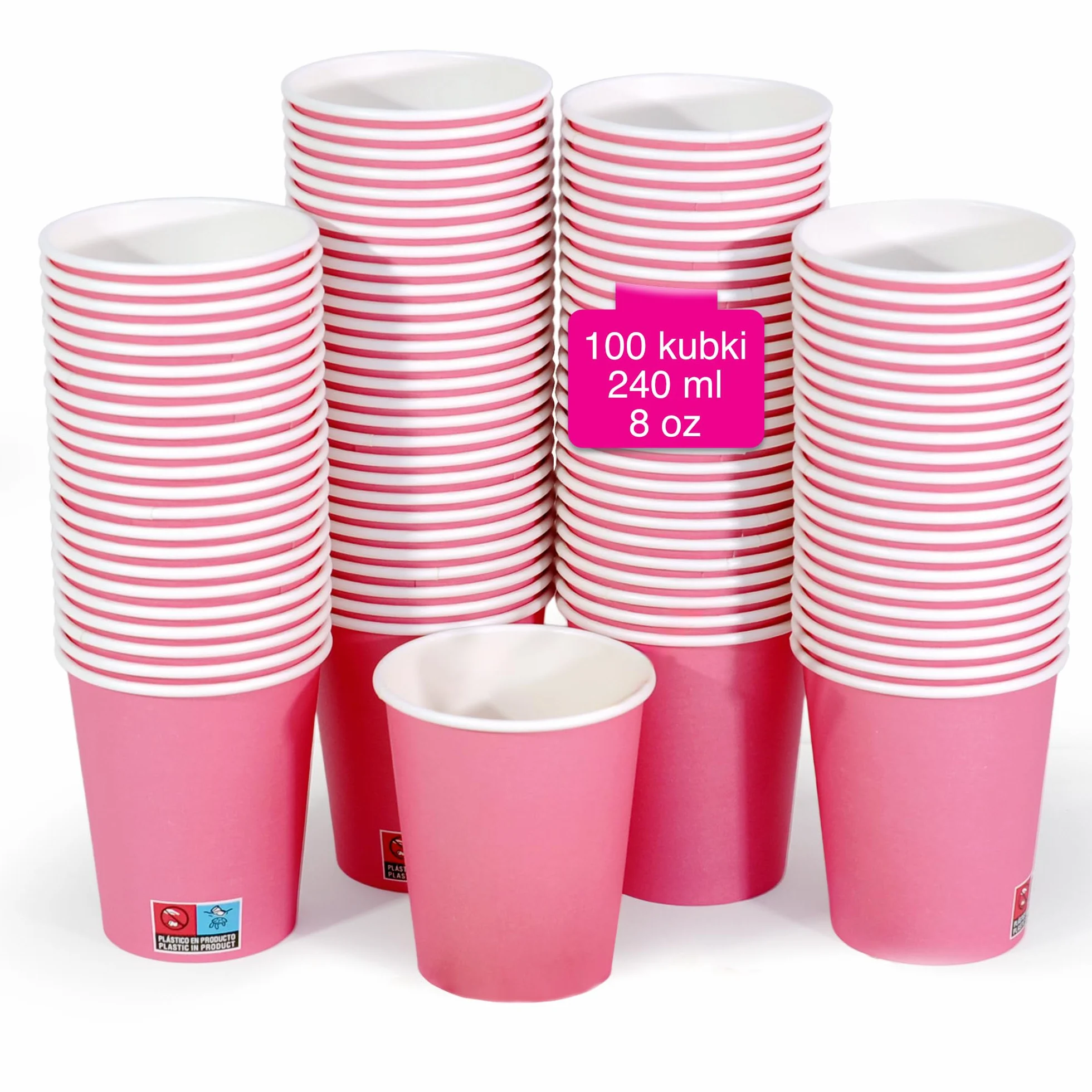 GoBeTree Kubki Papierowe Różowe 240 ml (8 oz), 100 sztuk jednorazowe na przyjęcie księżniczki, baby shower dziewczynki, gender reveal, urodziny, komunia i Dzień Matki, niedzielne spotkanie rodzinne