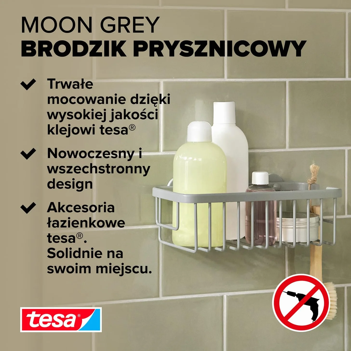 tesa koszyk prysznicowy szary matowy samoprzylepny 92 mm x 250 mm x 125 mm
