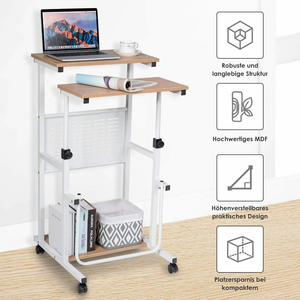 COSTWAY 2 w 1 stolik do laptopa i biurko z kółkami, z regulacją wysokości, stolik pod komputer, stojący stolik pod komputer do domu i biura