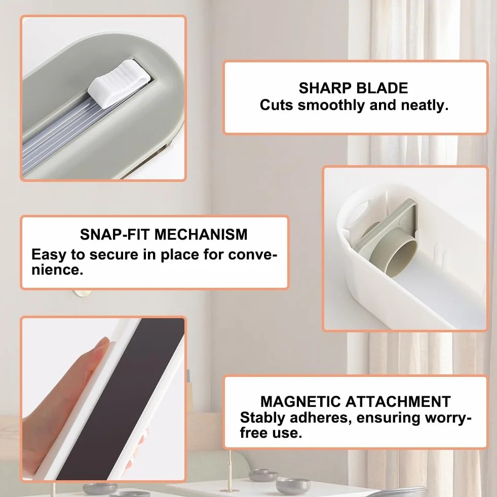 2 sztuki magnetycznych dozowników folii spożywczej z nożem, dozownikiem i dozownikiem do folii aluminiowej, dozownikiem folii aluminiowej, dozownikiem folii aluminiowej i dozownikiem żywności do folii