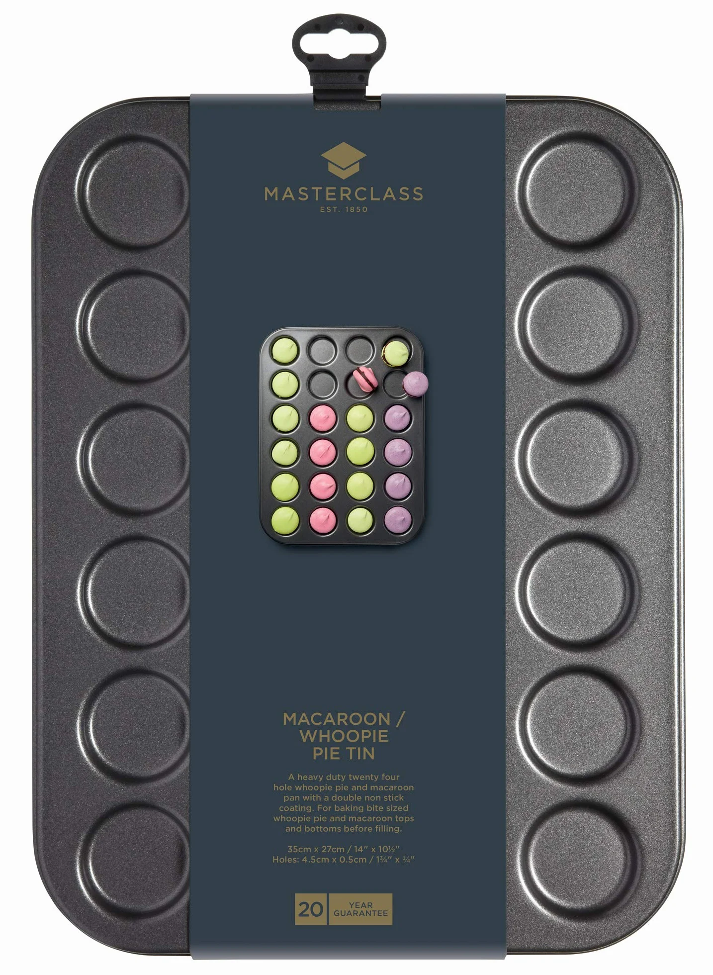 MasterClass Blacha do pieczenia makaroników Whoopie Pie Tin z powłoką nieprzywierającą bez PTFE PFOA BPA, 24 otwory, stal węglowa 1 mm, 35 x 27 cm