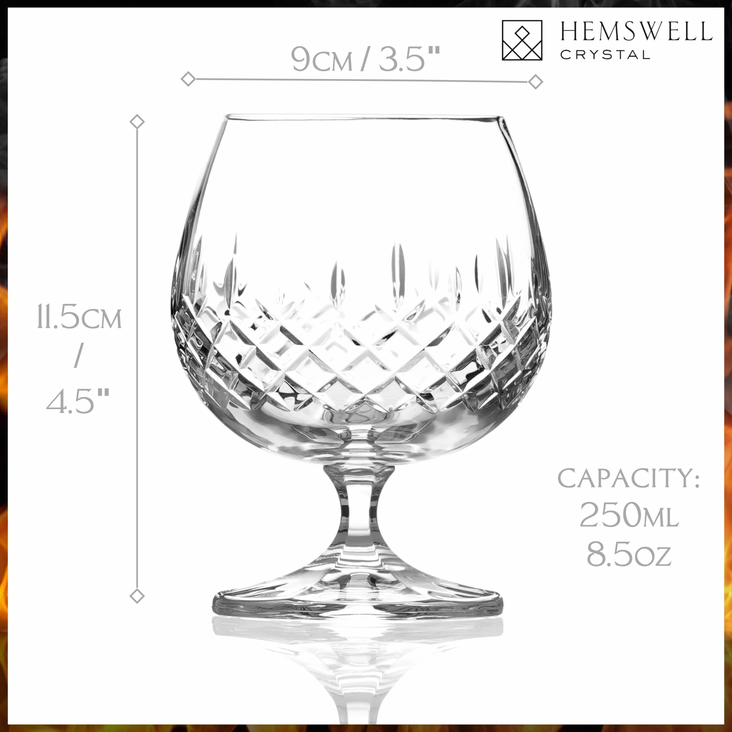 Zestaw kieliszków do brandy Hemswell 2 sztuki - kryształowe kieliszki do koniaku z satynową podszewką w pudełku prezentowym 250 ml - wzór Wicklow