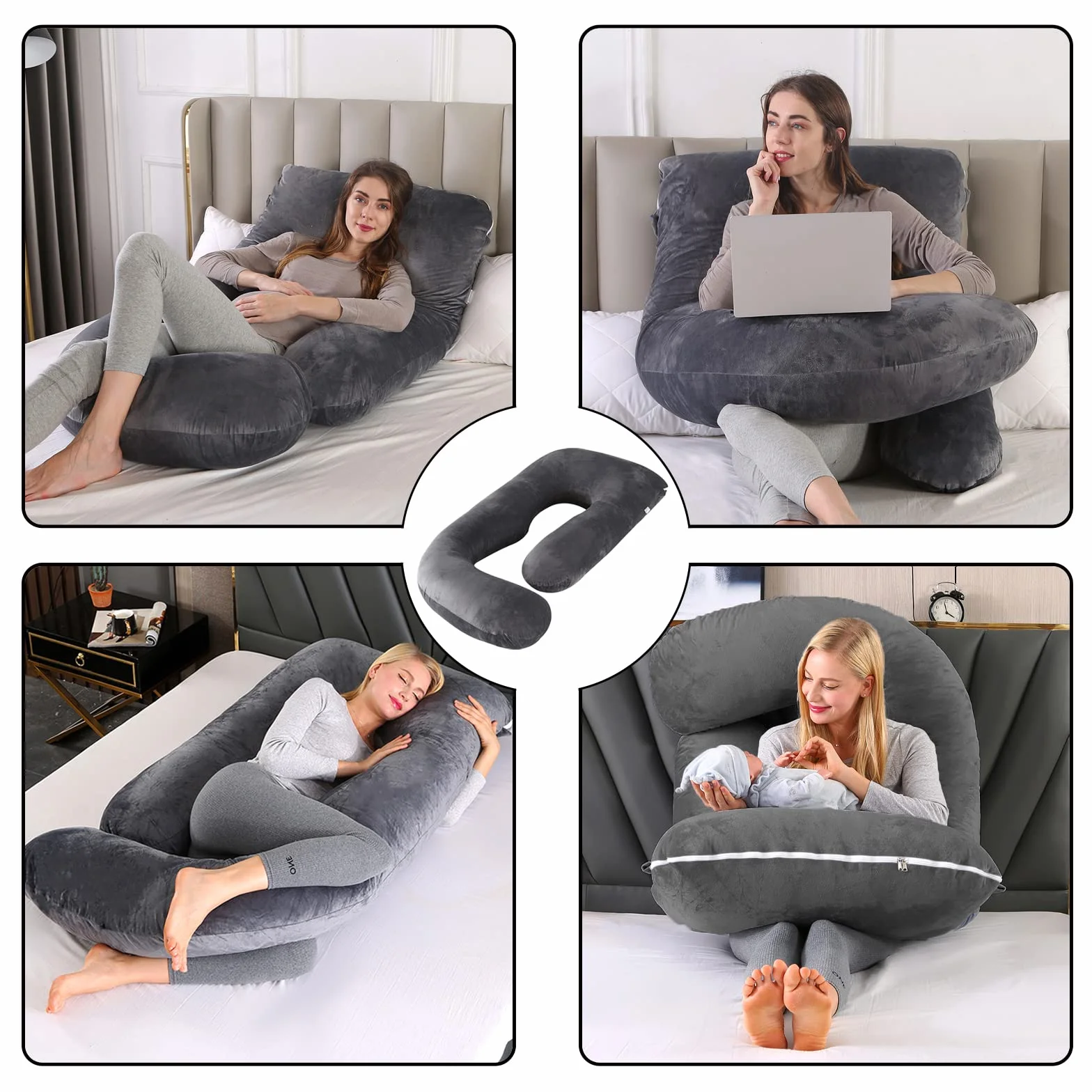 CALIYO Poduszka ciążowa w kształcie litery J, poduszka do karmienia XXL, poduszka do spania na boku z poszewką, poduszka Pregnancy Pillow i komfortowa poduszka dla dorosłych, wyściółka z bawełny