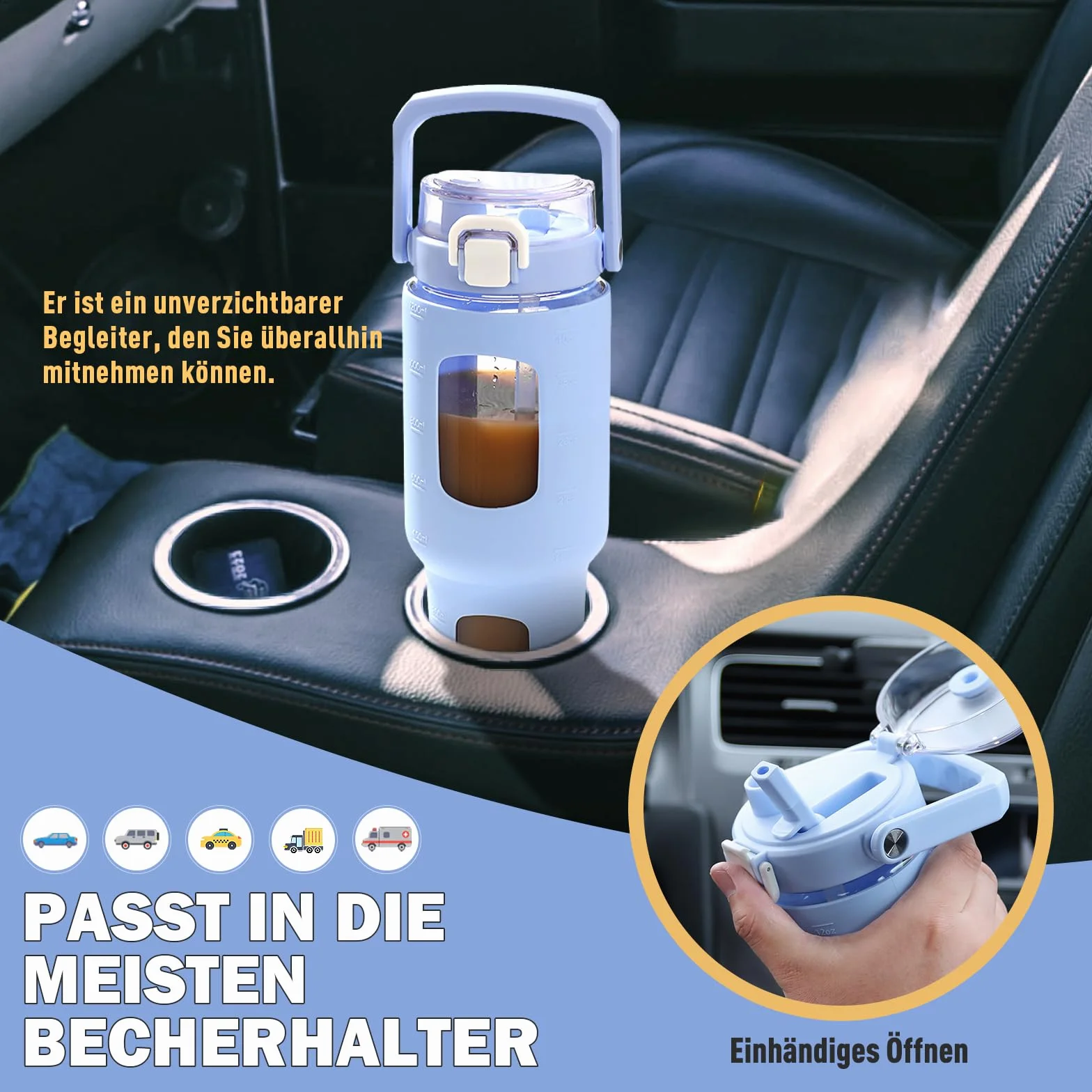 Butelka szklana HYDRAGLAZIC 960 ml z słomką