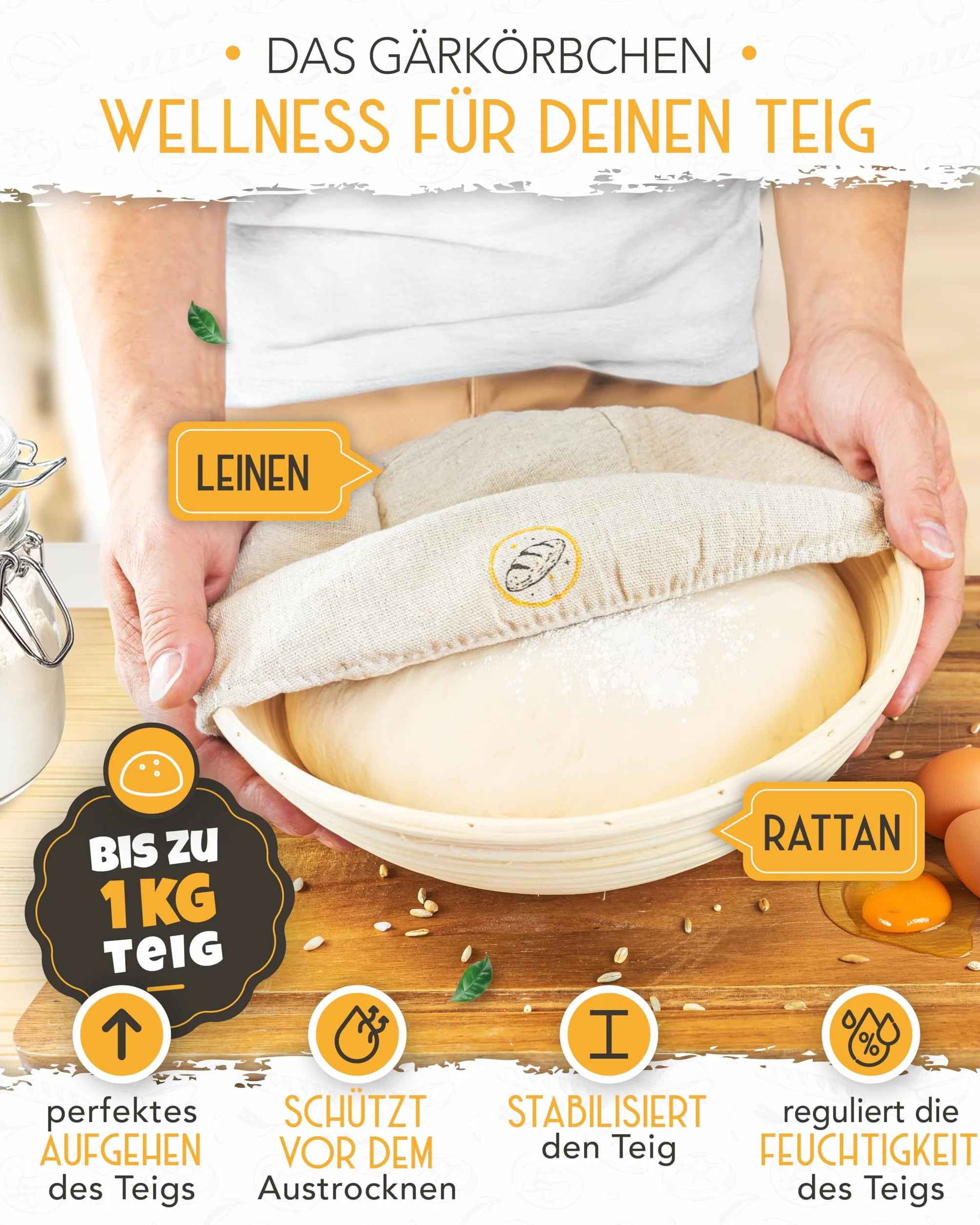 KRUSTENZAUBER Garnek żeliwny do pieczenia chleba w XXL zestawie - formy do pieczenia chleba z pokrywką w tym koszyk do garowania, trzepaczka, nóż piekarski, skrobak do ciasta, pętla do chleba i więcej