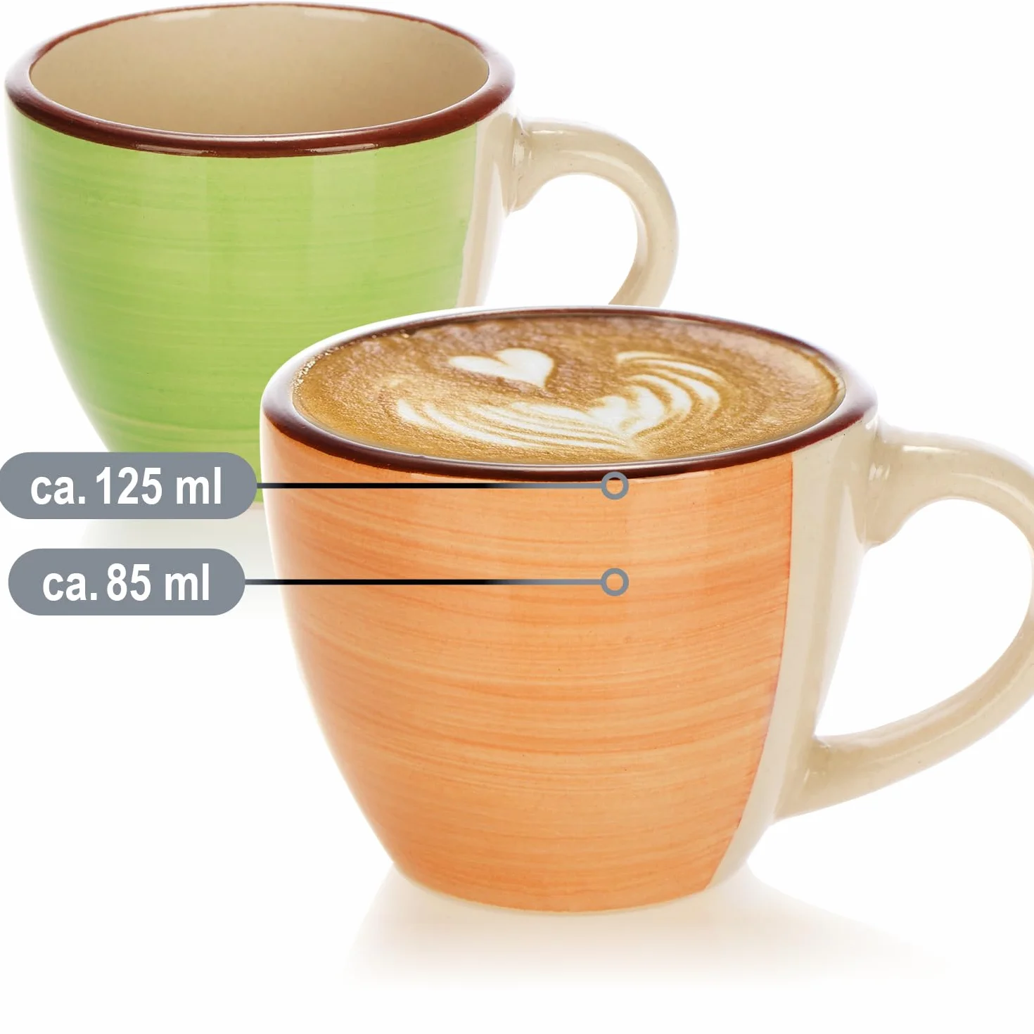 COM-FOUR 6 x filiżanki do espresso, ceramiczne kubki mokka, małe filiżanki do kawy, 125 ml (06 sztuk) - zielony/pomarańczowy/różowy/niebieski/żółty/szary