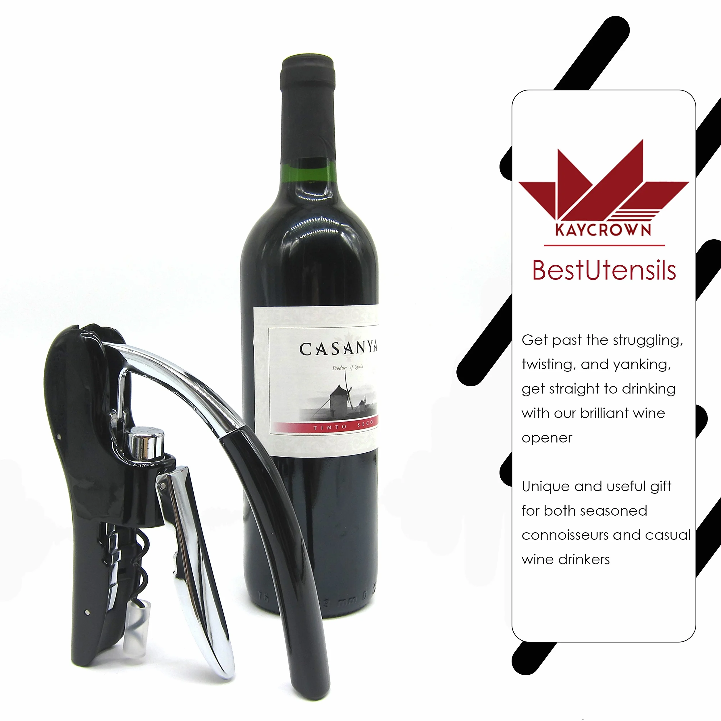 Best Utensils profesjonalny otwieracz do butelek, stop cynku, z dźwignią, korkociąg, nóż kelnerski, ryba atramentowa/zając, czarny