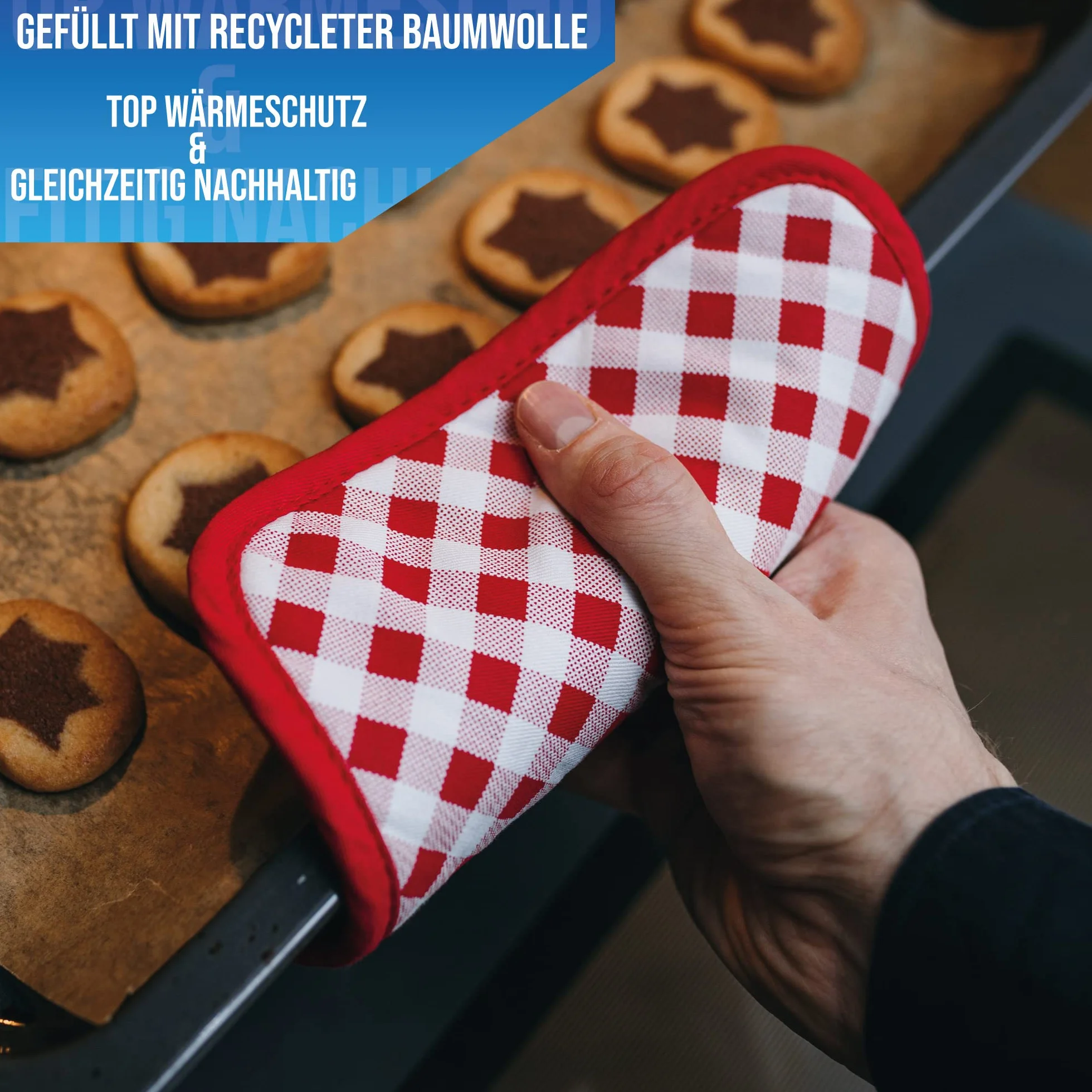 LauterSchutz® 1 para garnkowych łapek – miękka, do prania, recyklingowa bawełna z kieszenią na ręce [odporne na 250°C] rękawice do gotowania