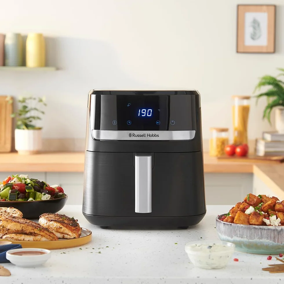 Russell Hobbs Frytkownica beztłuszczowa 5.5L [Kompaktowa, 9 funkcji] Satisfry (Części nadające się do mycia w zmywarce, Nieprzywierająca powłoka, Bez BPA, Ekran dotykowy, Smażenie bezolejowe) 27621-56