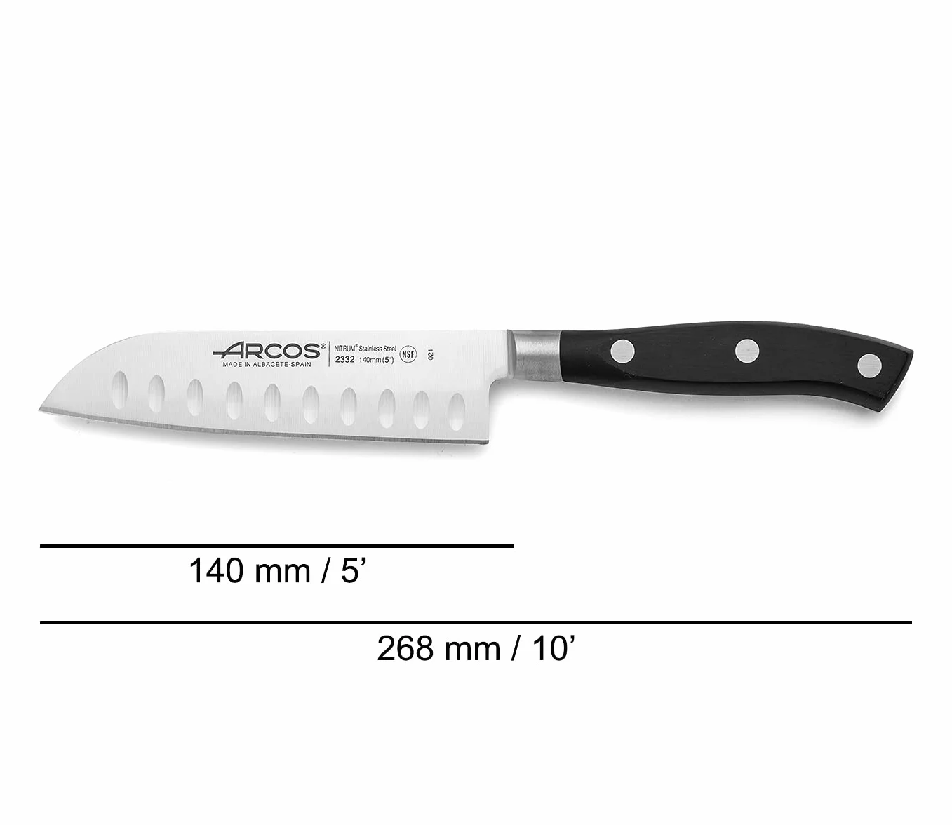 Arcos Riviera-santoku nóż kute nitrm stal nierdzewna 140 mm (5,11 cala) - uchwyt polioksymetylen (POM) czarny kolor, 18/8