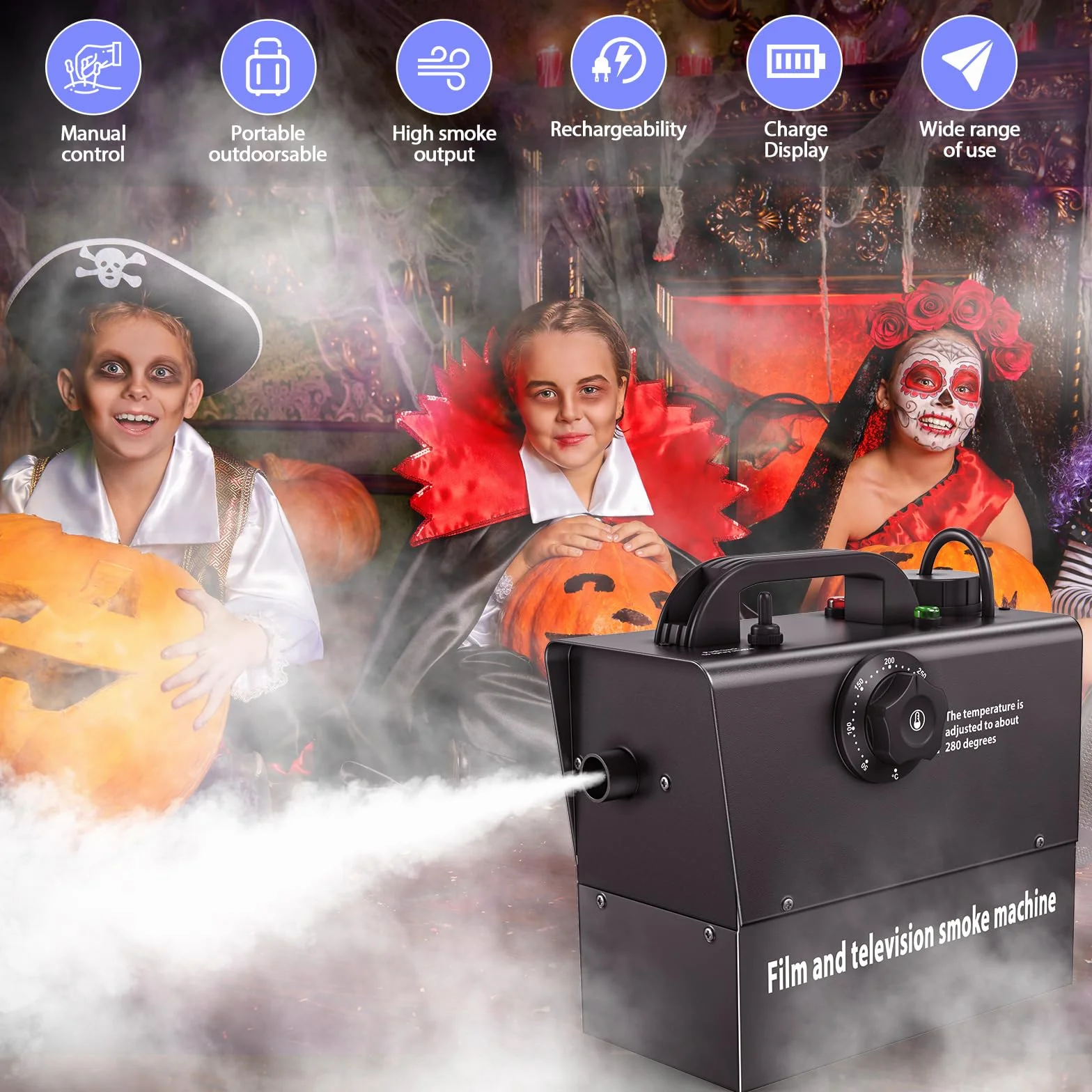 Przenośna maszyna do dymu 400 W, wbudowana bateria, 21000 mAh, widoczny prąd, odpowiedni do teatru, nagrywania filmów i telewizji, Halloween, Boże Narodzenie, imprezy, spotkania rodzinne