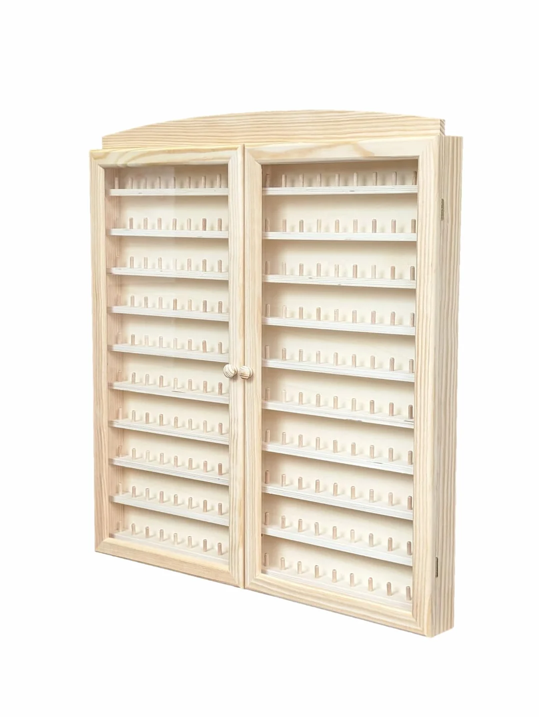 Witryna do kolekcji naparstków 2-drzwiowa 200 sztuk surowe drewno sosnowe 66x6x72 cm