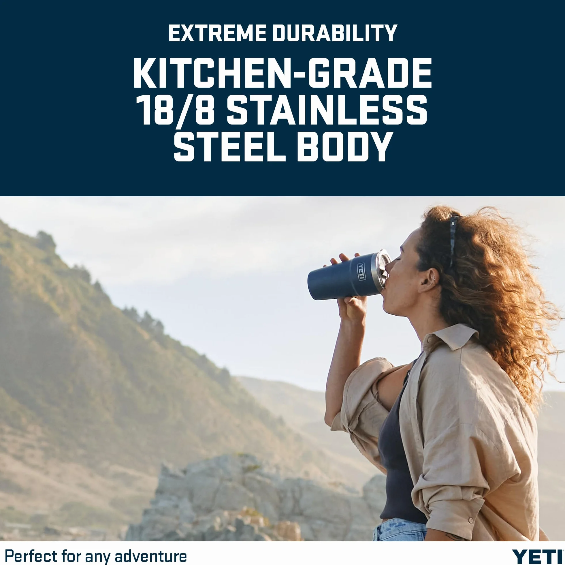 YETI Rambler 20 oz (591 ml) Stackable Cup with Removable Magslider Lid, Stainless Steel Vacuum Insulated Coffee Cup, Navy